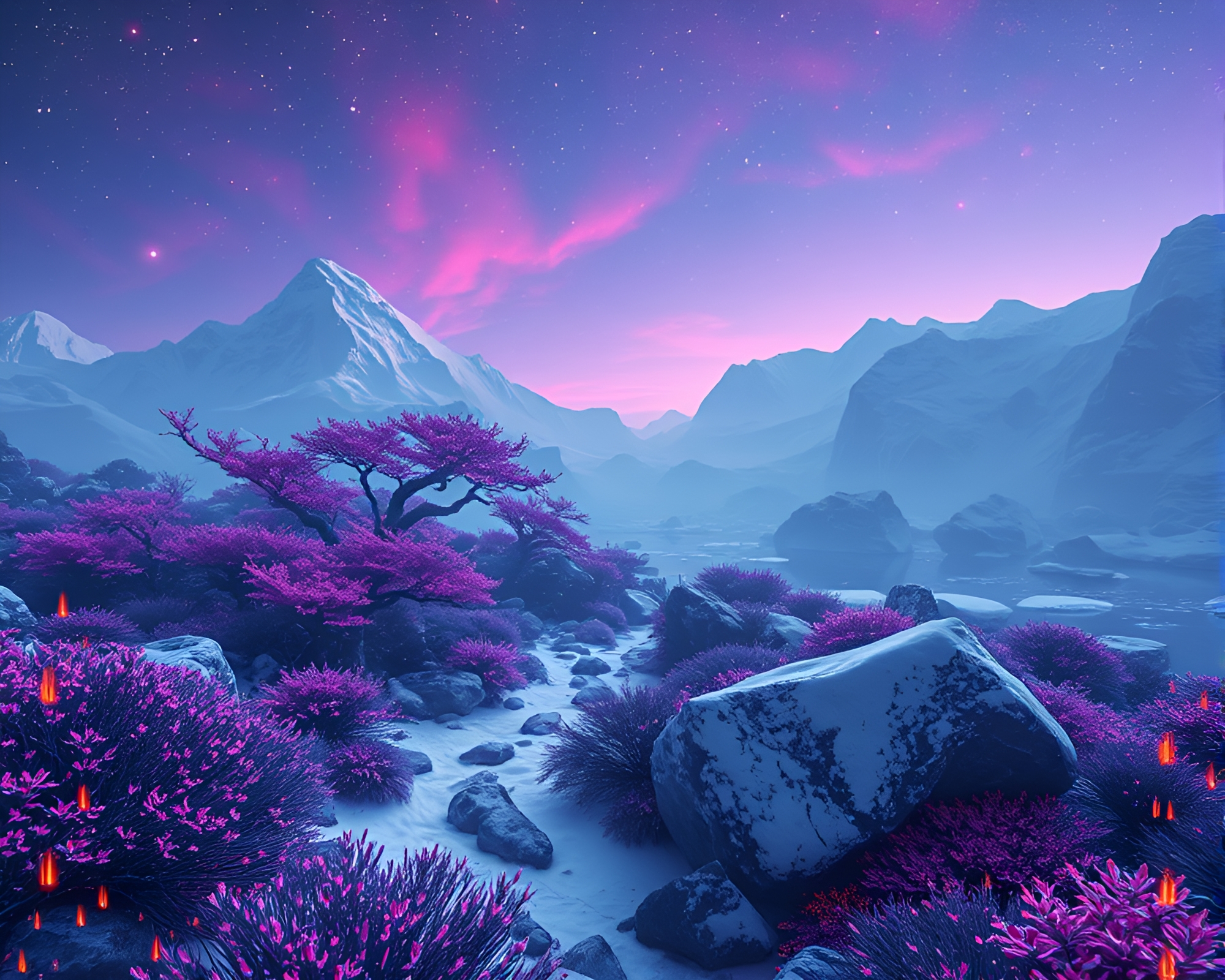 Glitch Zen Garden in Antarctic Synthwave – free AI stock image