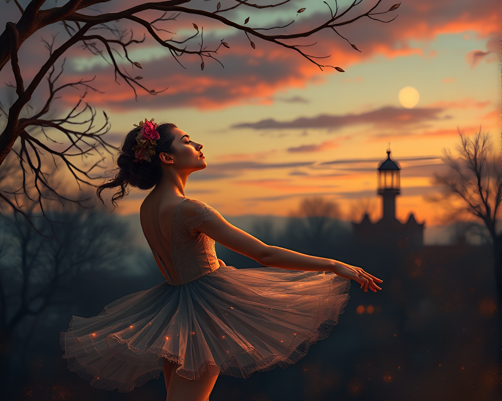 Steampunk Ballet Dancer at Twilight – free AI stock image