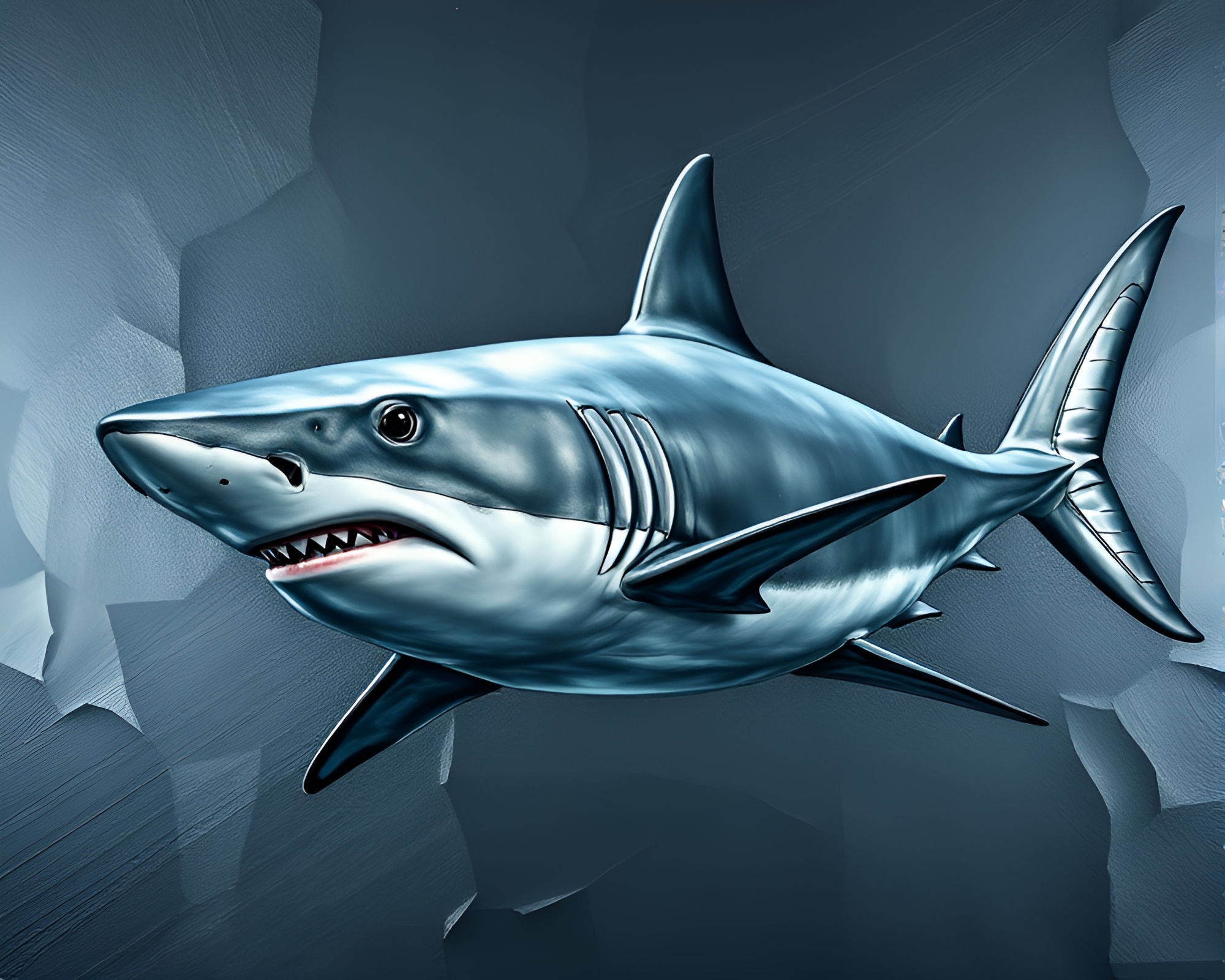 Silver Leaf Shark Underwater Trompe-l’oeil Composition – free AI stock image