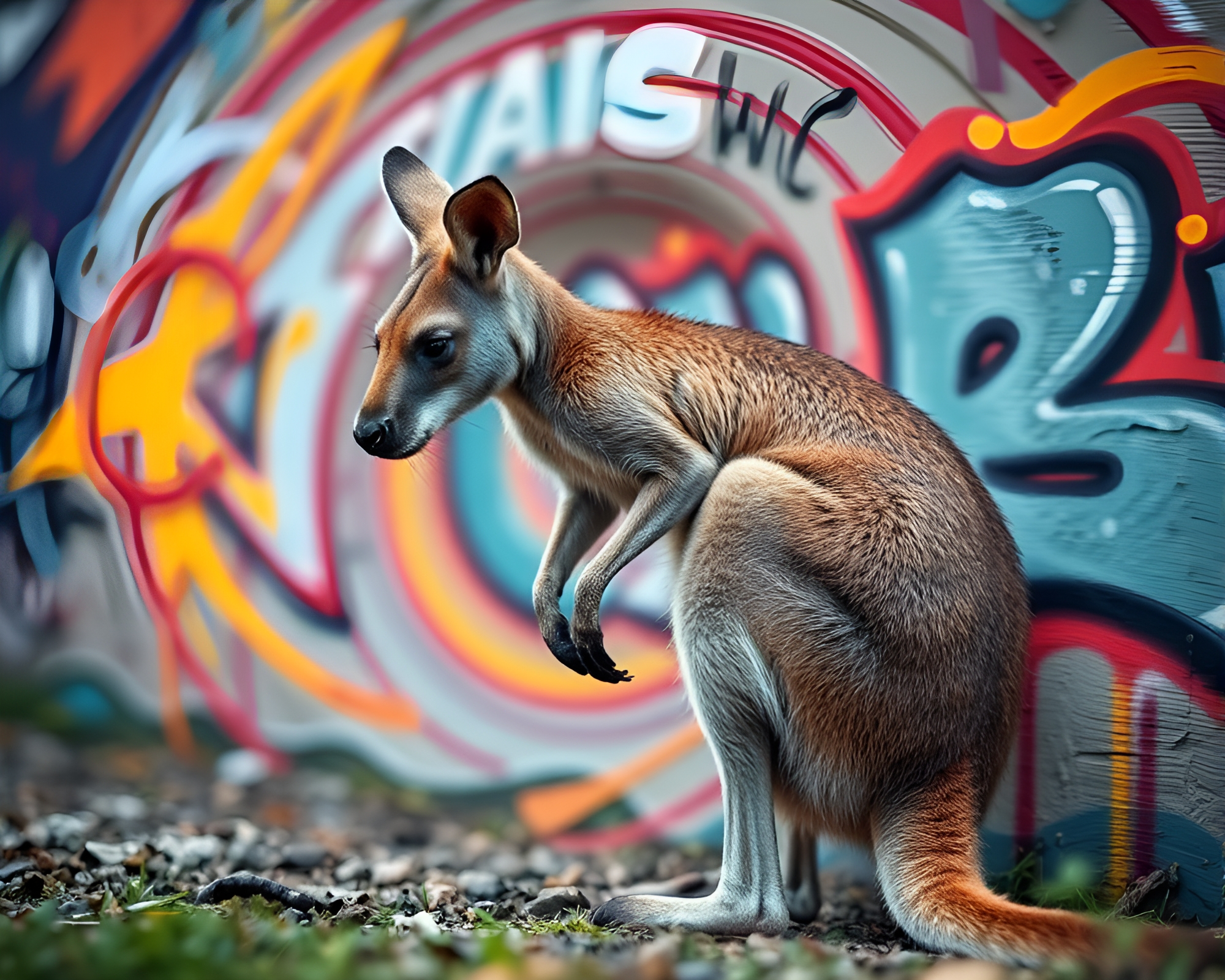 Kangaroo Kaleidoscope in Graffiti Wonderland – free AI stock image