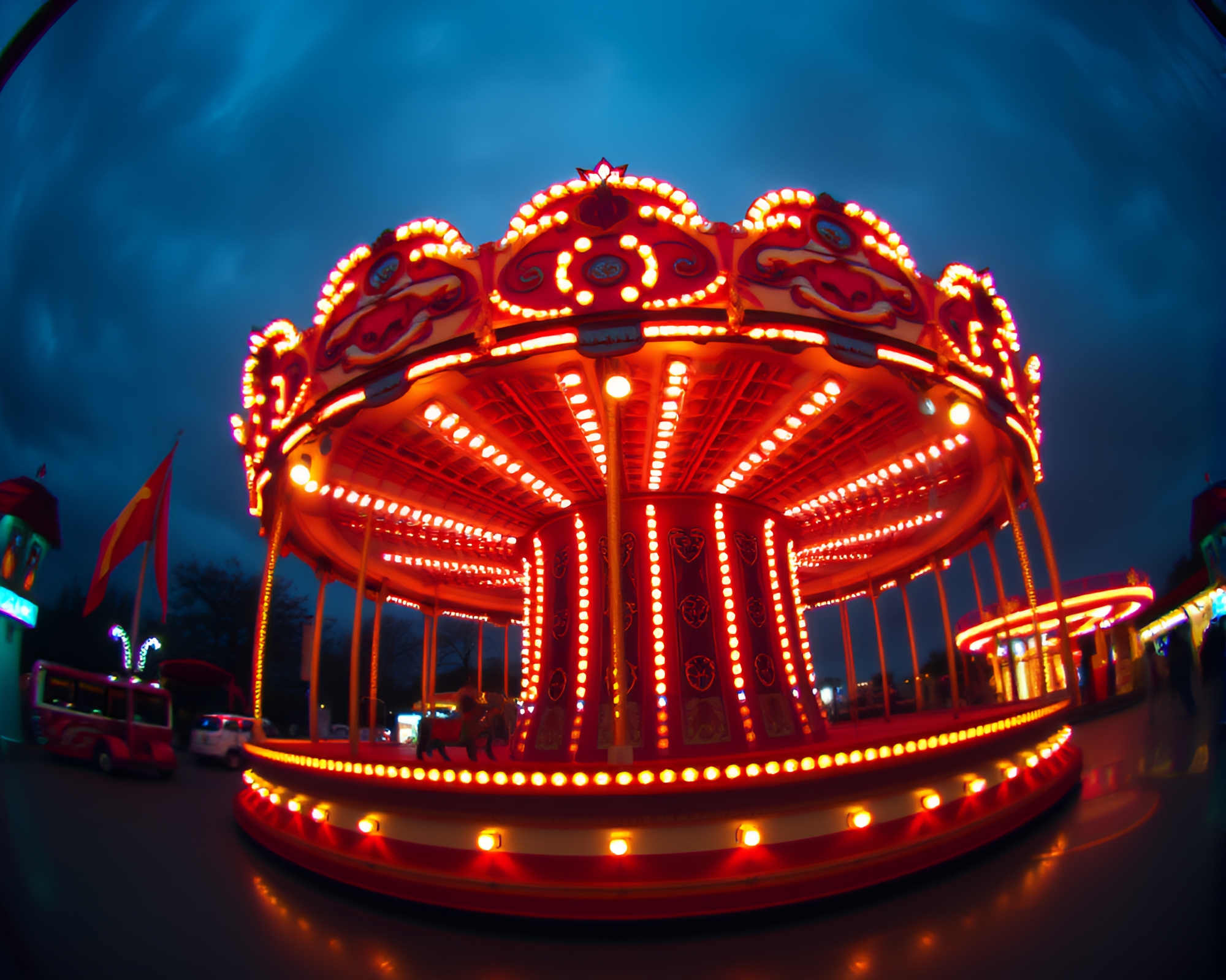 Carnival Carousel Fisheye Opera Glow – free AI stock image