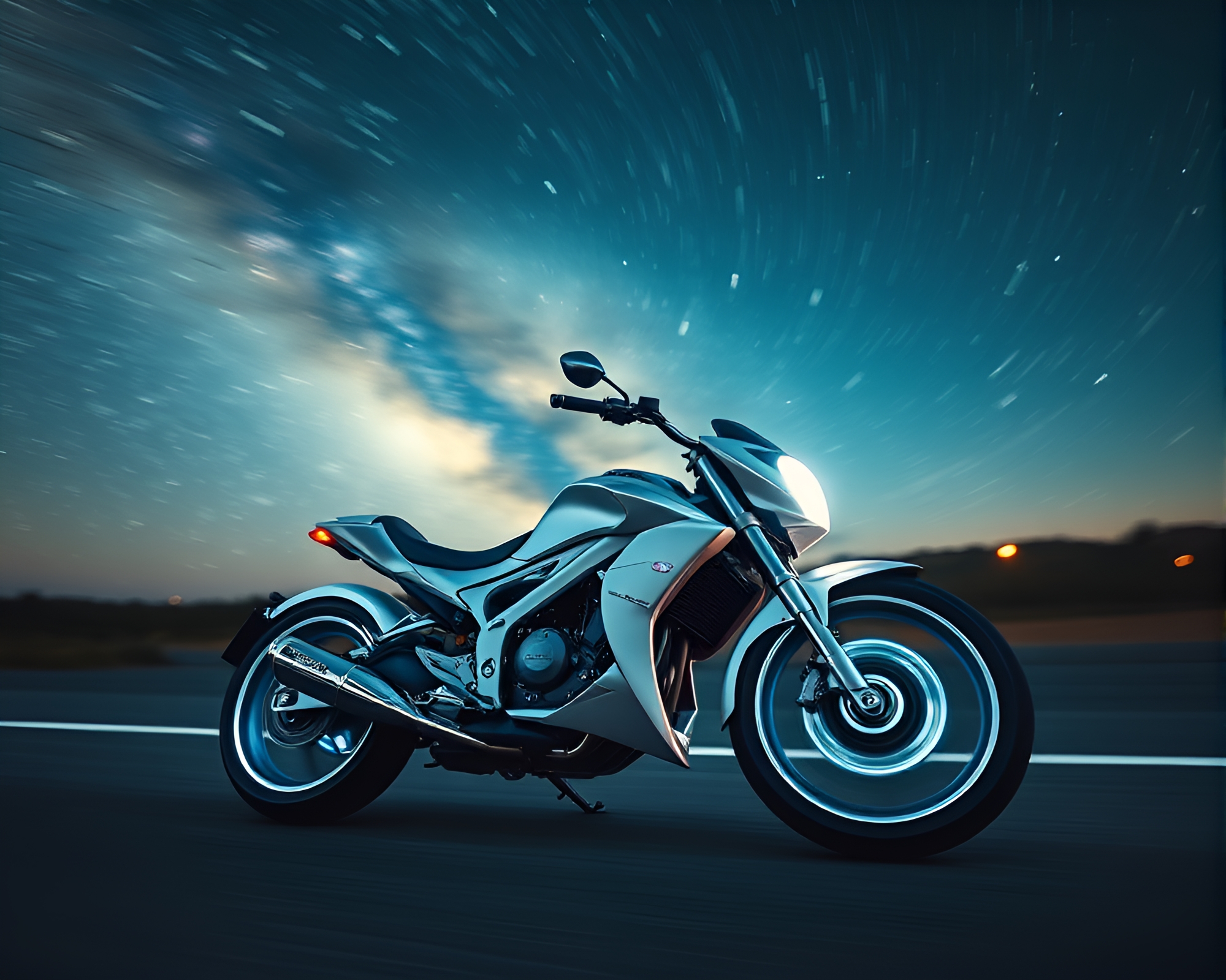 Futuristic Hoverbike in Swirling Milky Way Galaxy Night – free AI stock image