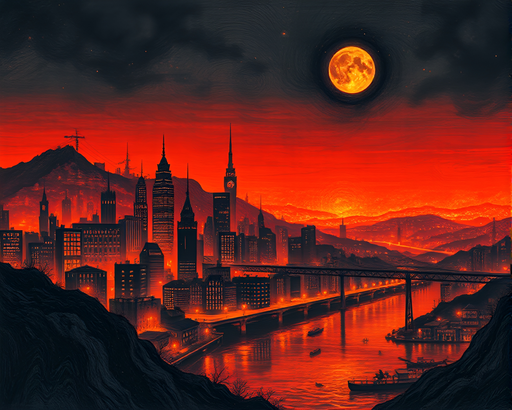 Neon Dwarf Cityscape Etched with Intricate Patterns – free AI stock image
