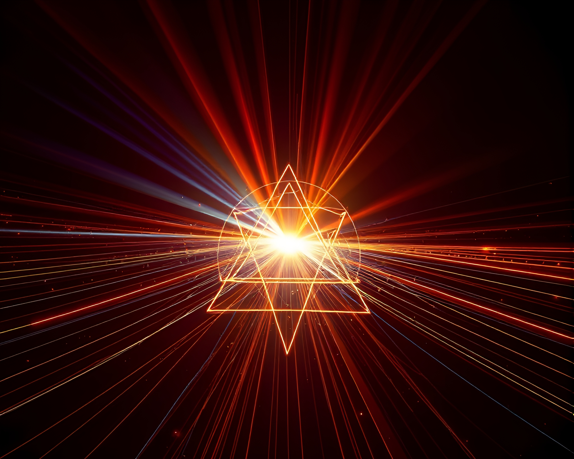 Sacred Geometry Blueprint in Dutch Angle Light Streaks – free AI stock image