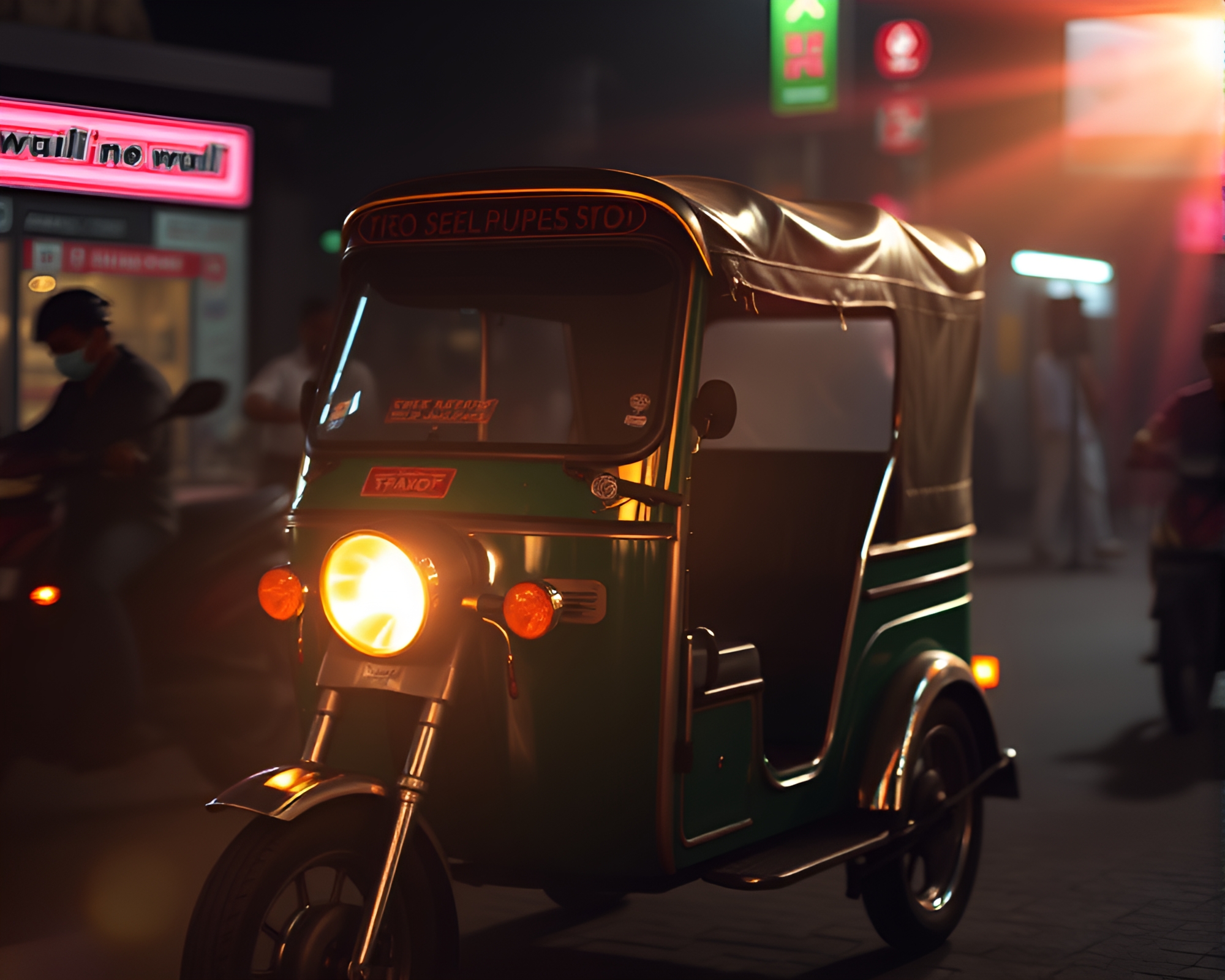 Digital Rickshaw under Glowing Spotlight – free AI stock image