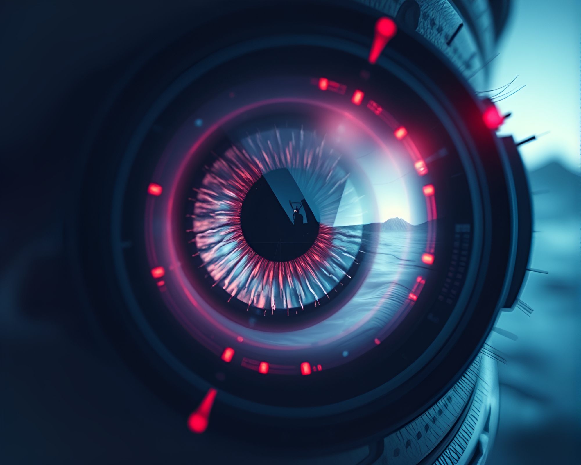 Split Focus Diopter Cybernetic Eye in Antarctic Whiteout – free AI stock image