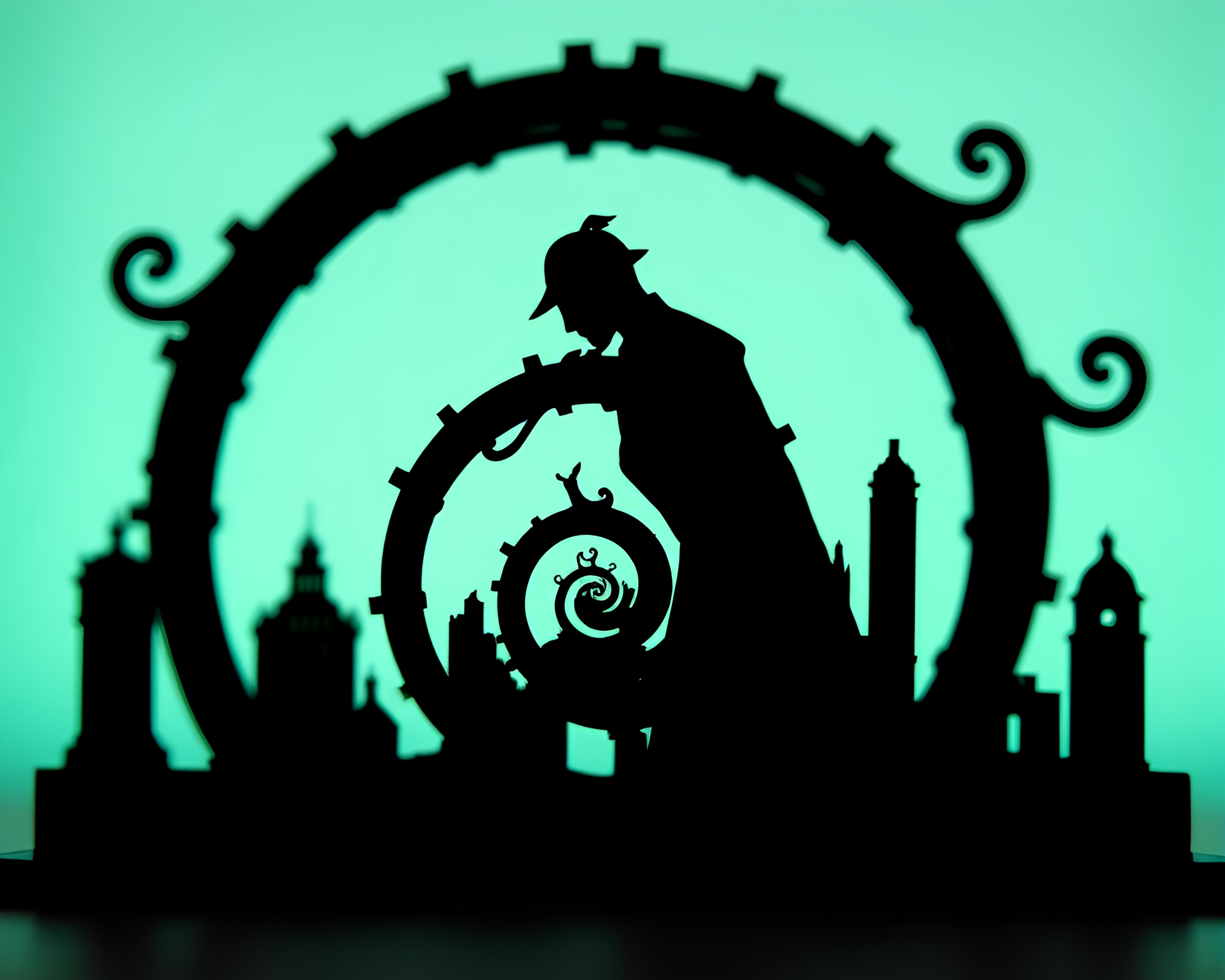 Mint Green Sherlock Holmes Spiral Composition – free AI stock image