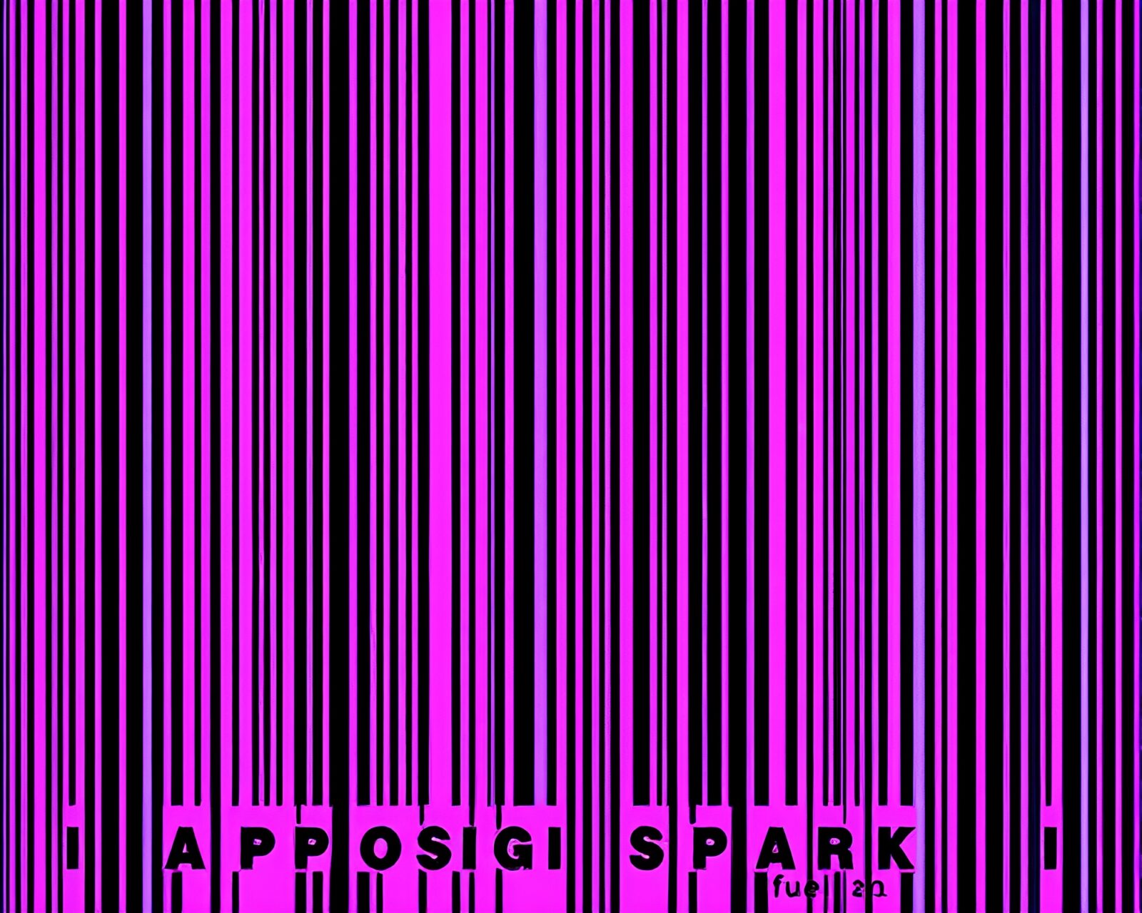 Vibrant magenta vortex with barcode stripe and particles floating