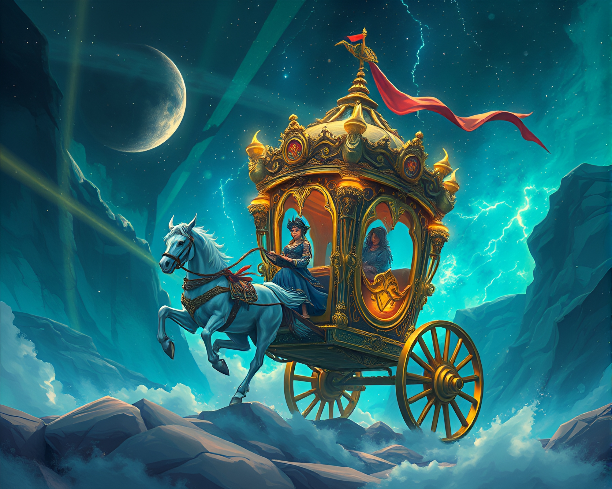 Fantasy Chariot Close-Up in Hyper-Saturated Colors – free AI stock image