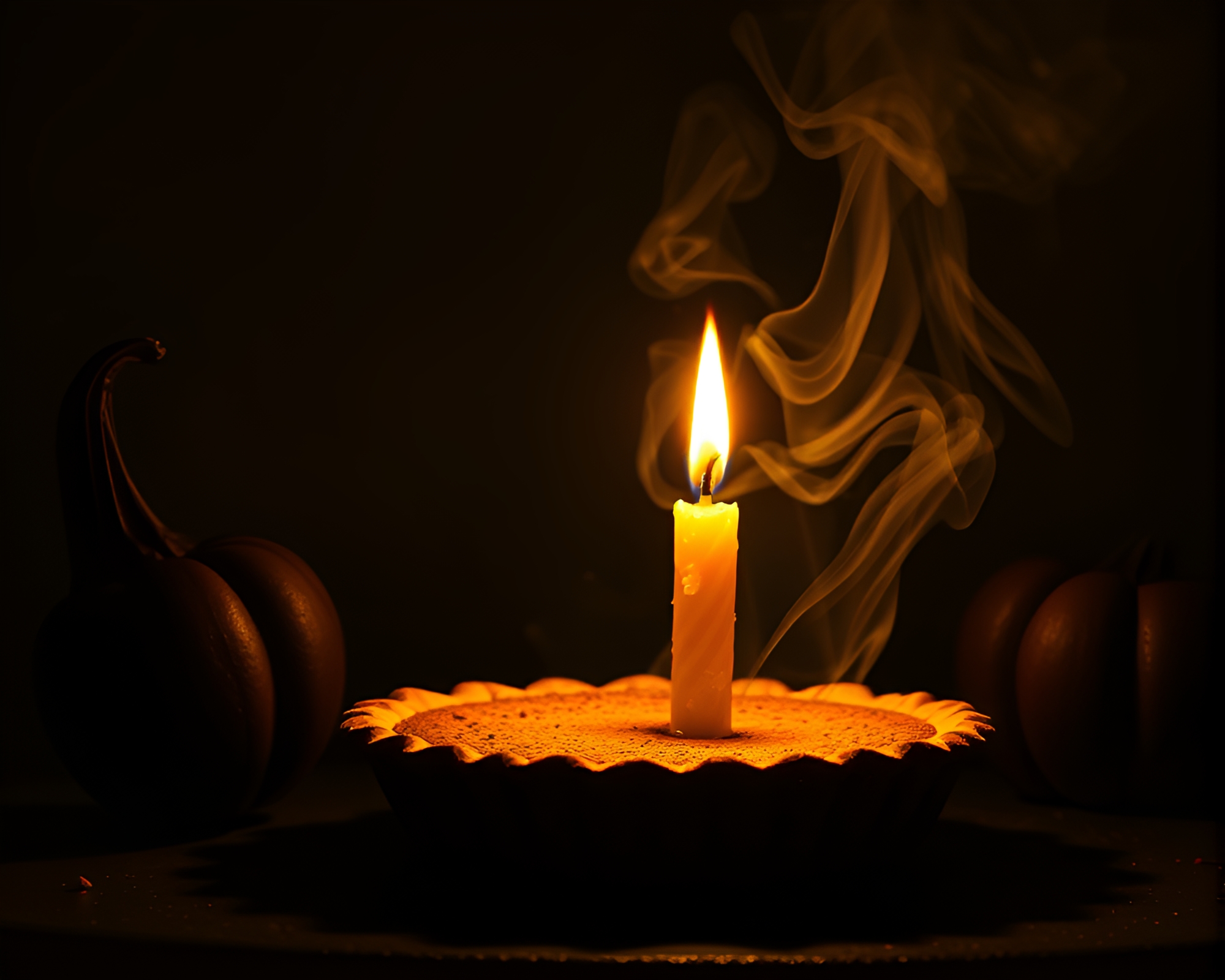 Pumpkin Pie Candle Smoke Mystical Glow Fantasy Art – free AI stock image