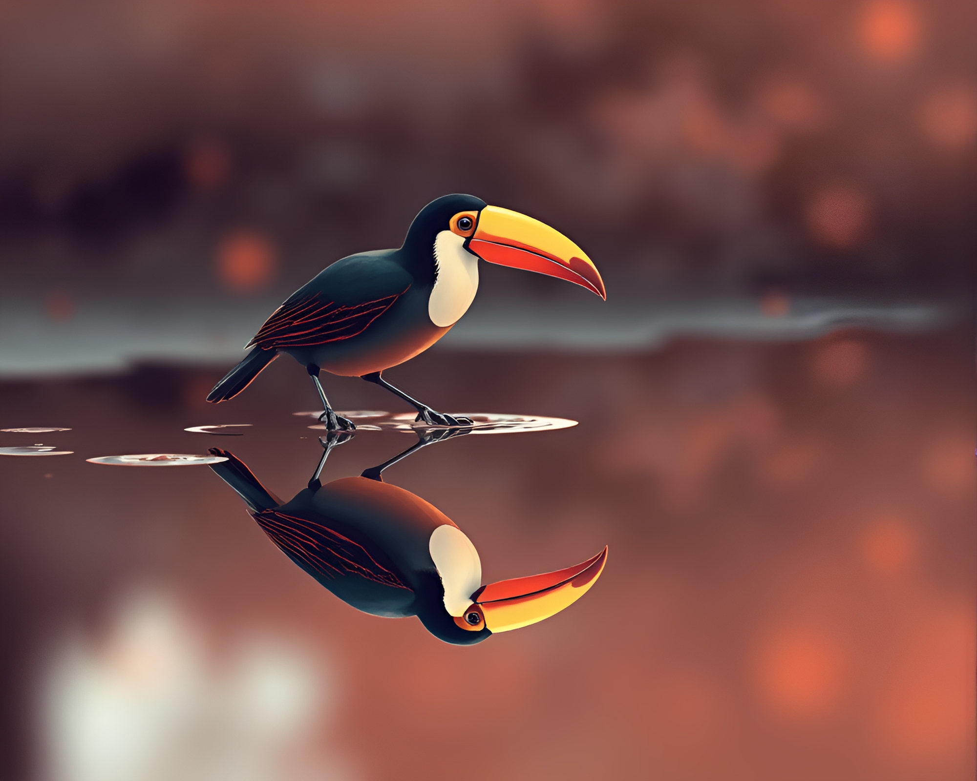 Toucan Reflection in Rose Gold Puddle – free AI stock image