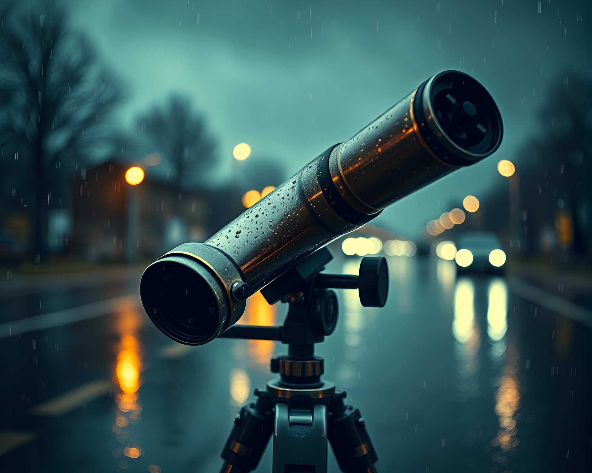 Vintage Telescope Rainy Fractal Reflections – free AI stock image