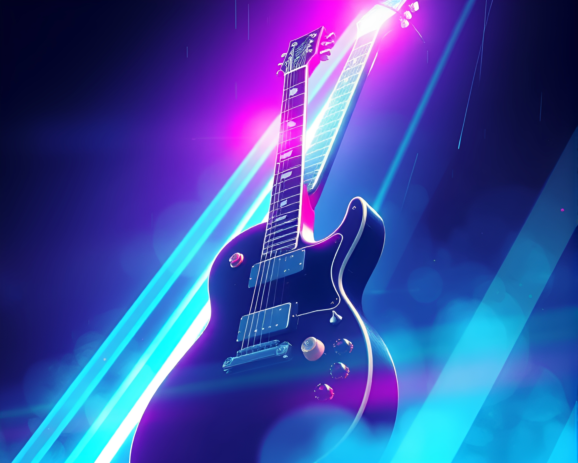 Guitar Cyberspace: Light Leaks Illuminating – free AI stock image