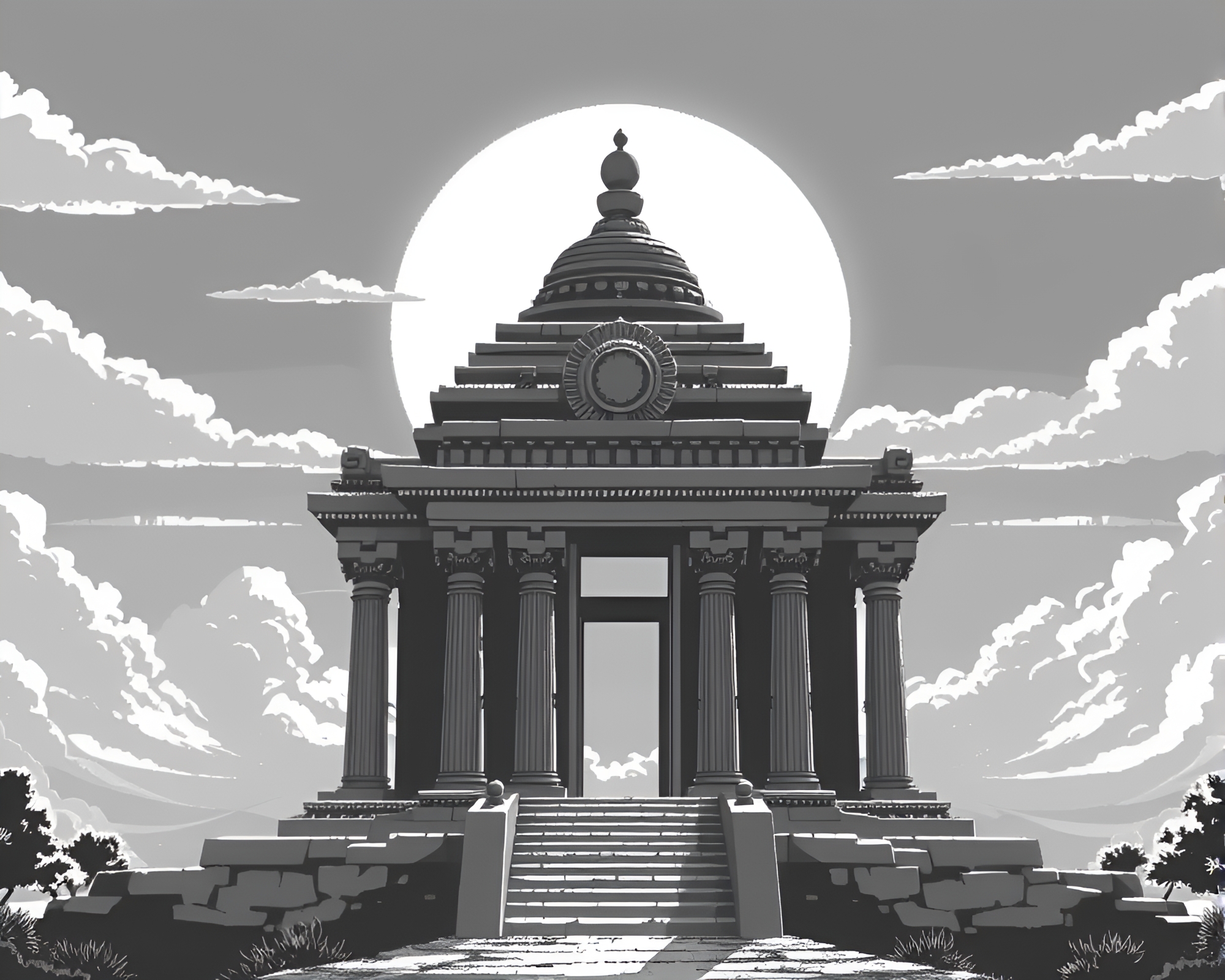 8-bit Temple Sun Glares Art – free AI stock image