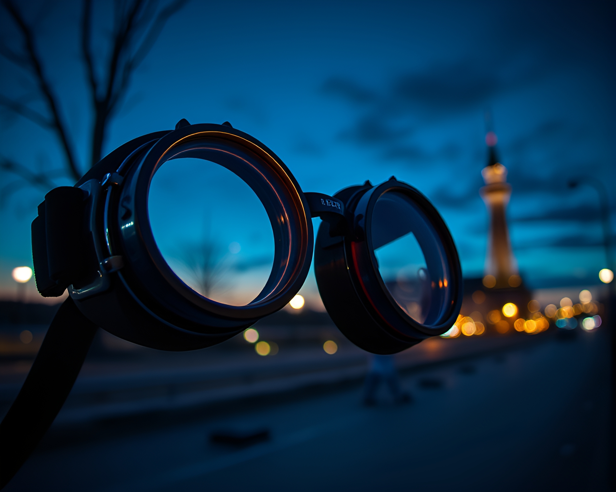 Steampunk Goggles at Twilight in Surrealist World – free AI stock image