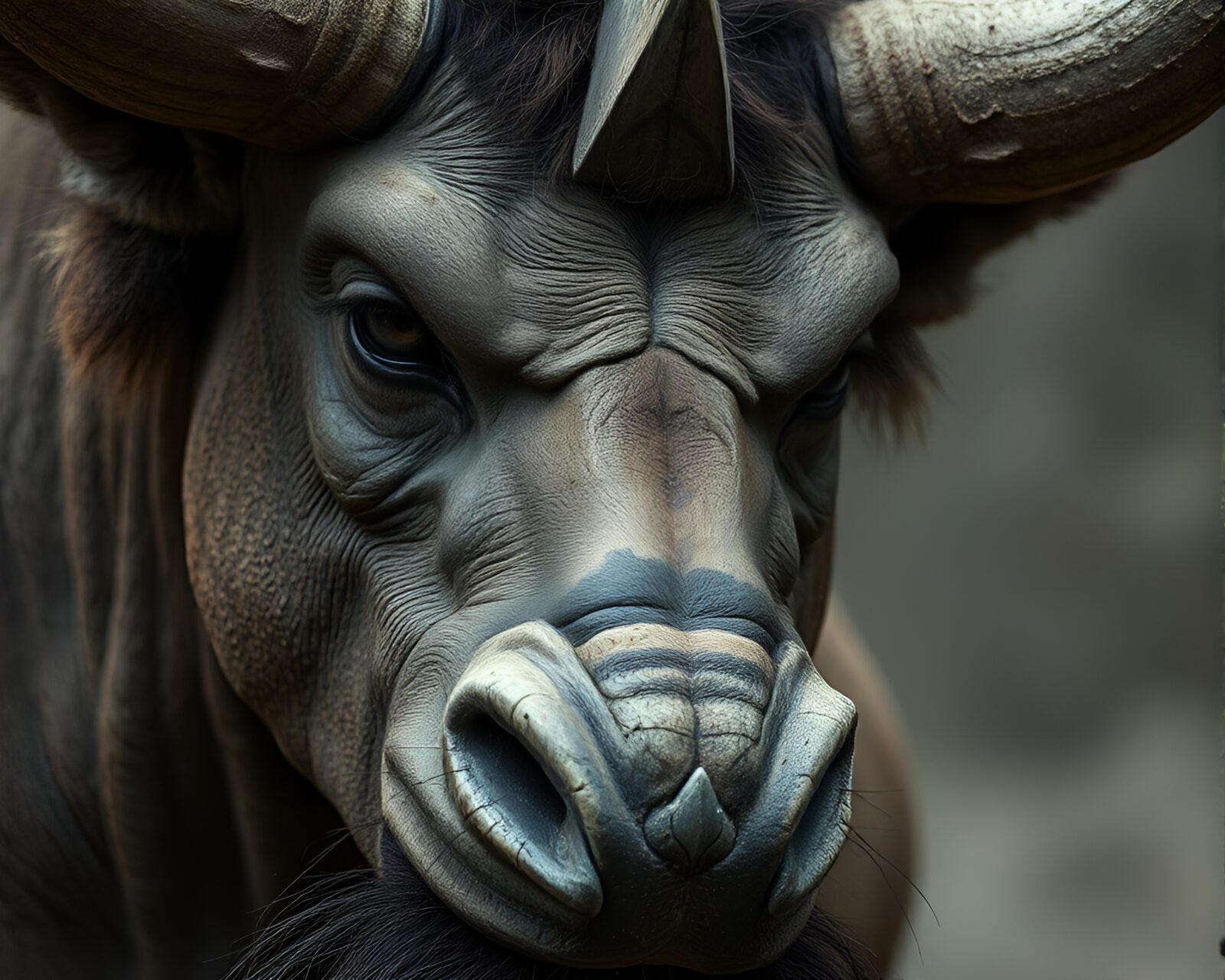 Detailed close-up of a Minotaur sculpture in earth tones