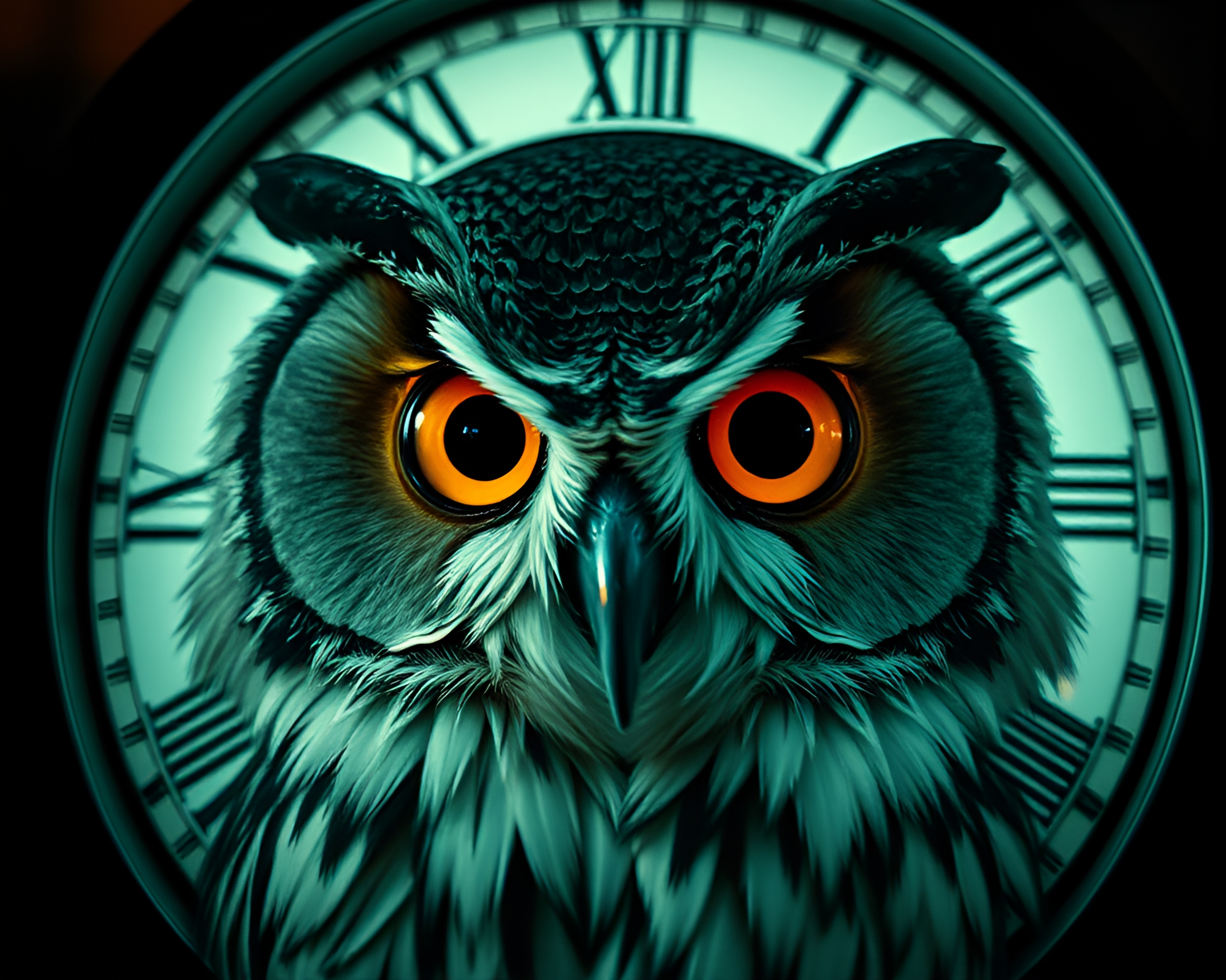 Clockwork Owl Prism Refraction Film Grain Artwork – free AI stock image