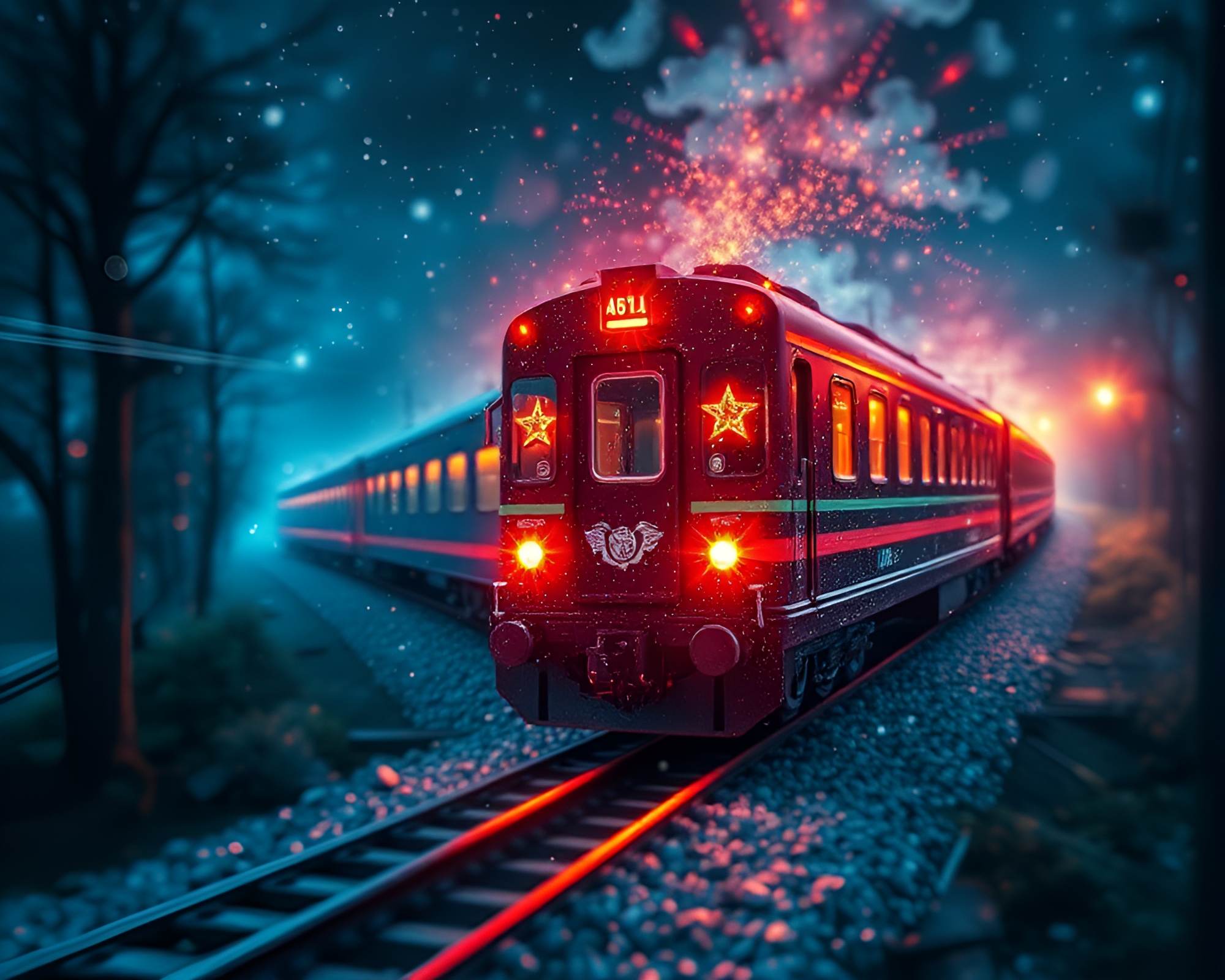 Magnetic Levitation Train in Fractal Glow Pointillism – free AI stock image
