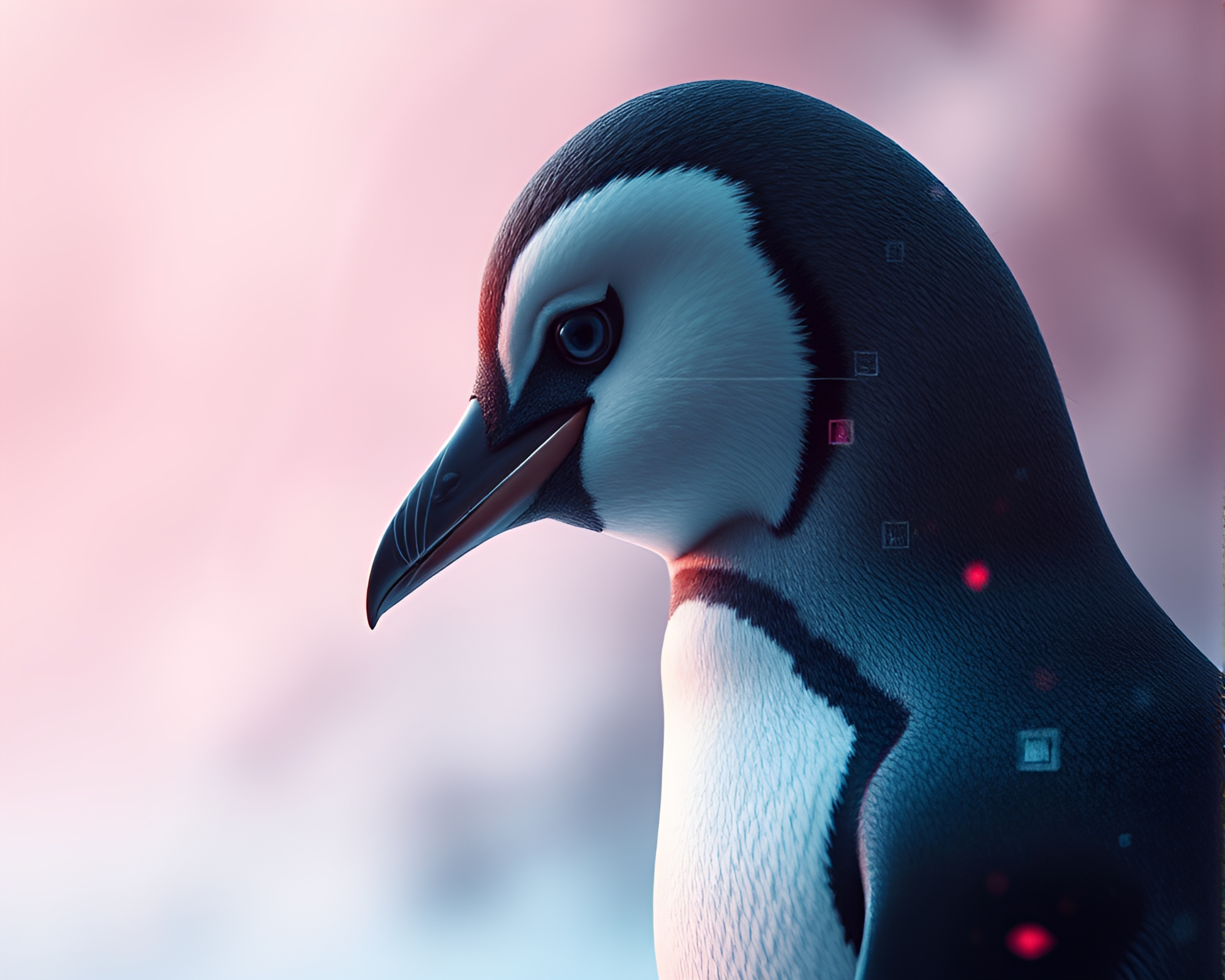 Futuristic Penguin in Pastel Hues Environmental Portrait – free AI stock image