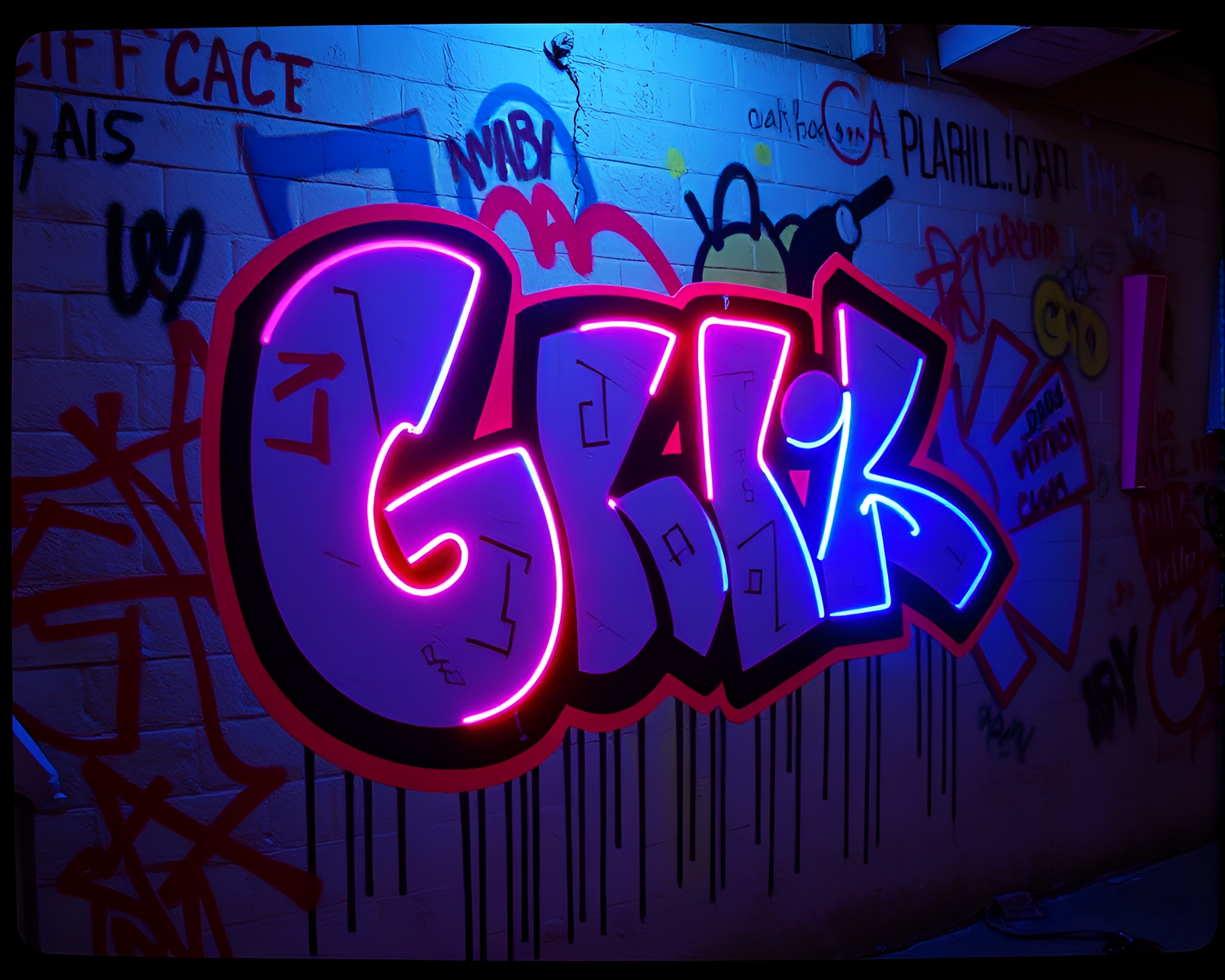 Neon graffiti bursts with color, skeuomorphic design vibes – free AI stock image