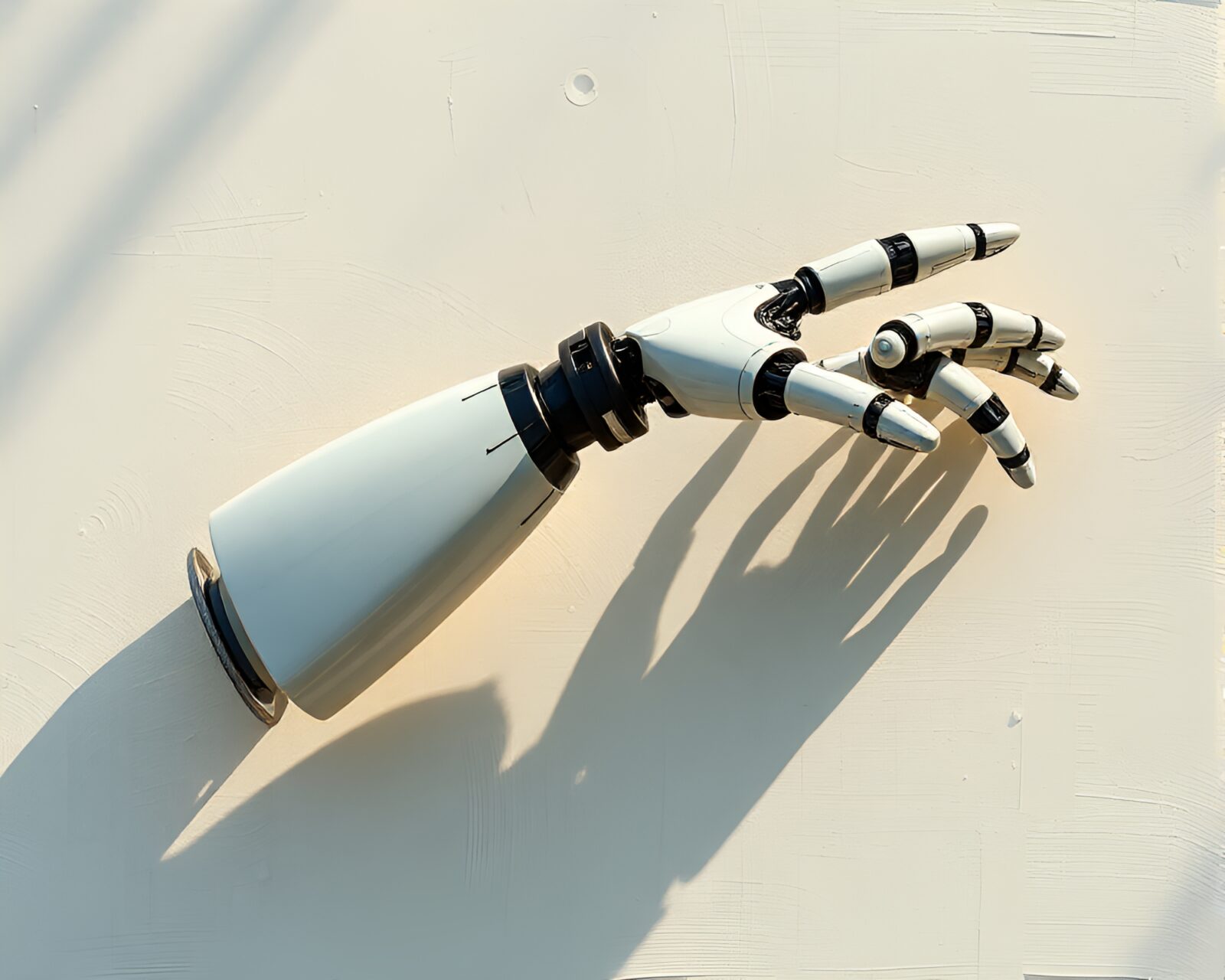 Robotic arm with intricate shading strokes in oil paint