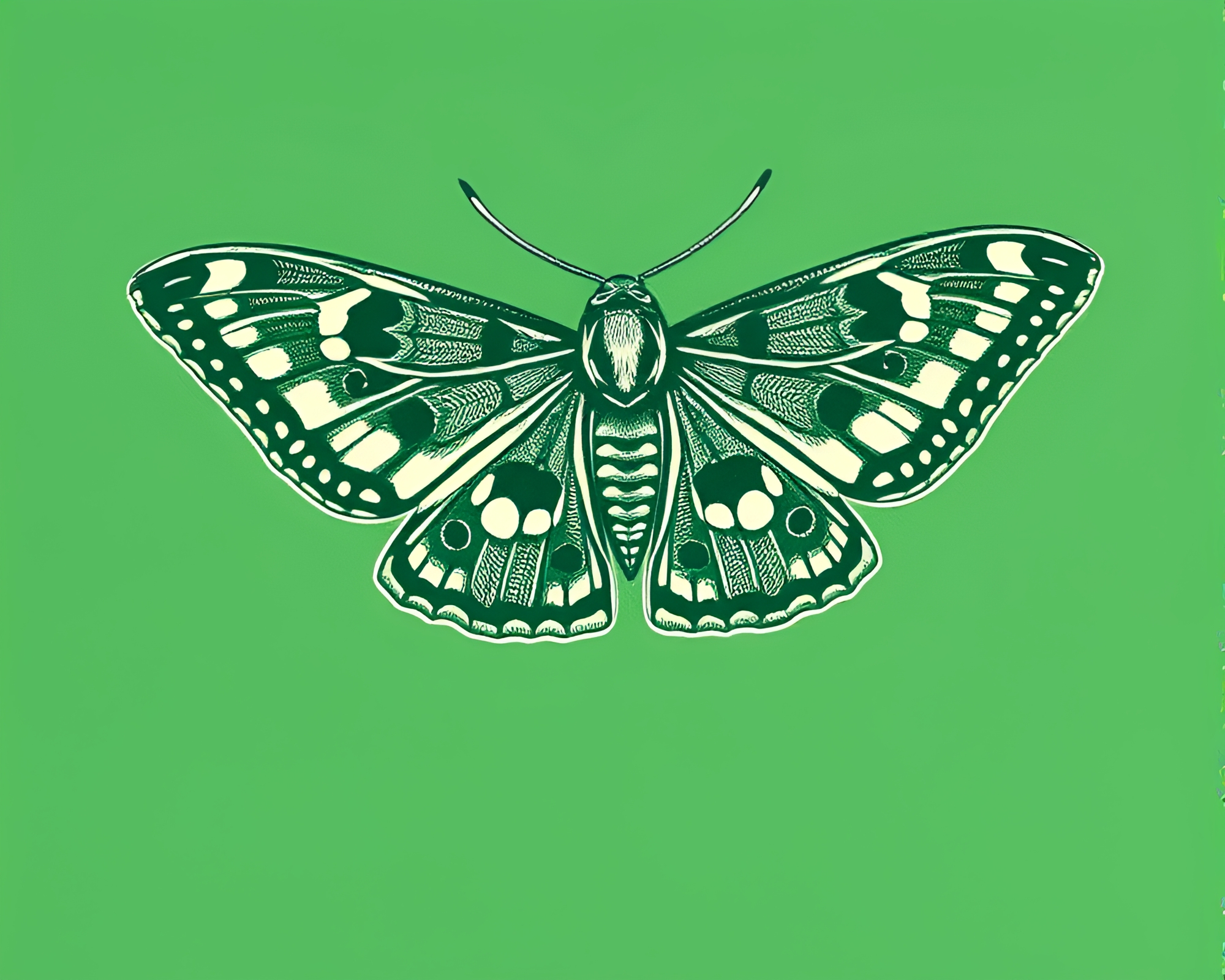 Engraved Moth Fluttering through Dappled Forest Greens – free AI stock image