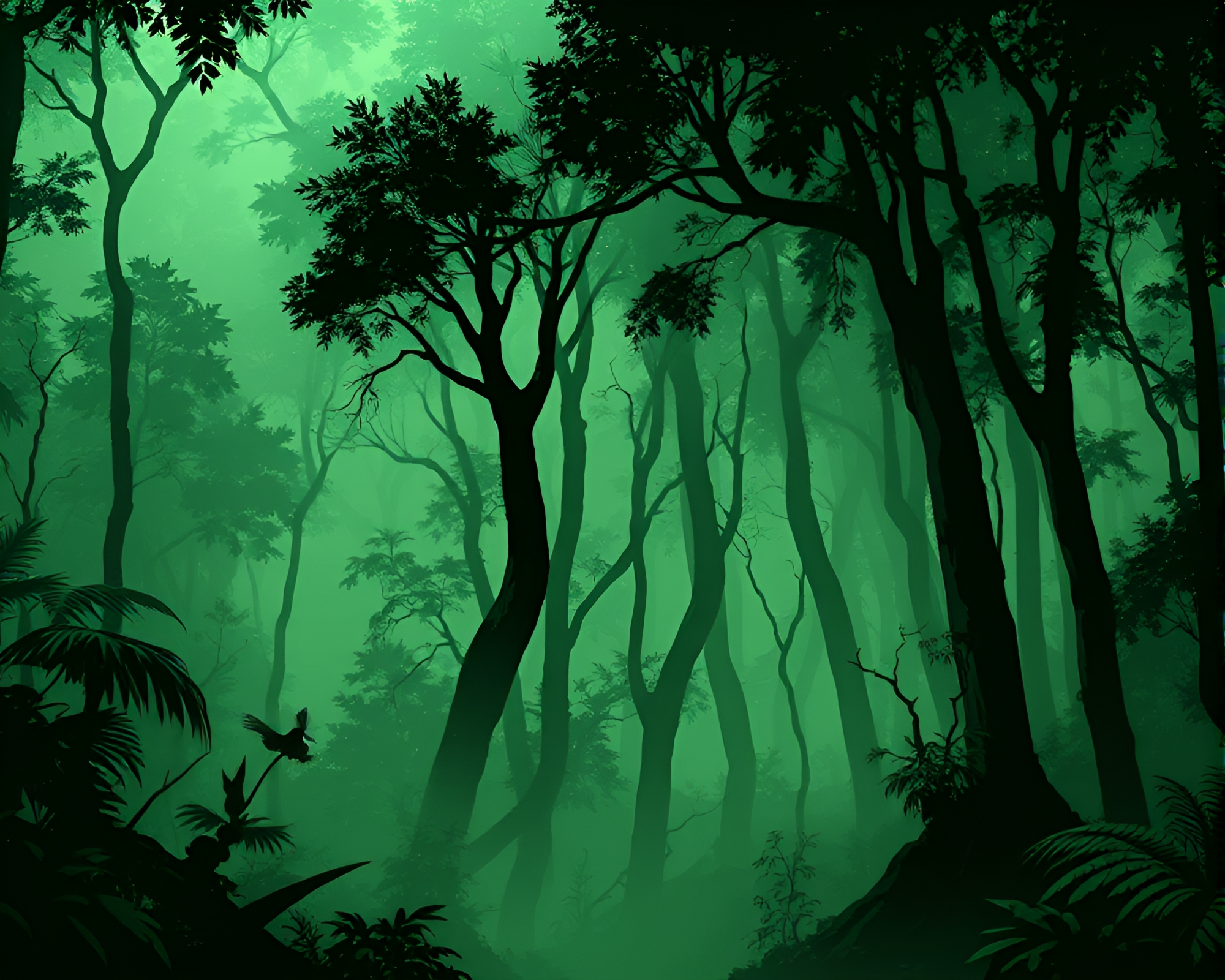 Ethereal Green Rainforest Mirror Pixelation – free AI stock image