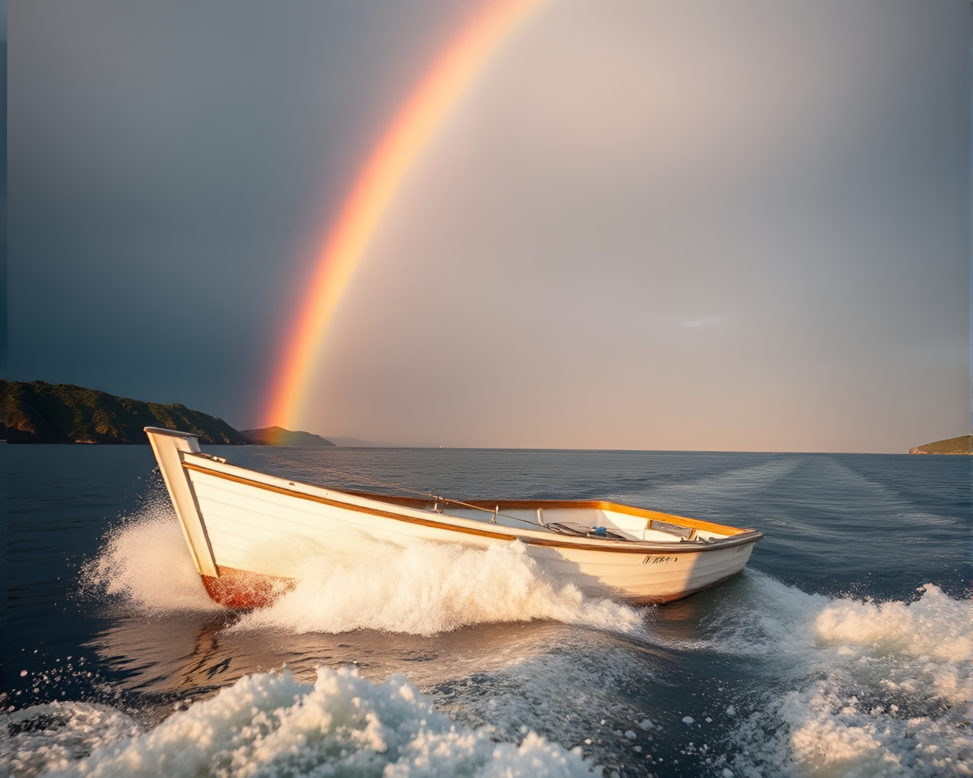 Cosmic Rainbow Hydrofoil Boat Close-Up Shot – free AI stock image