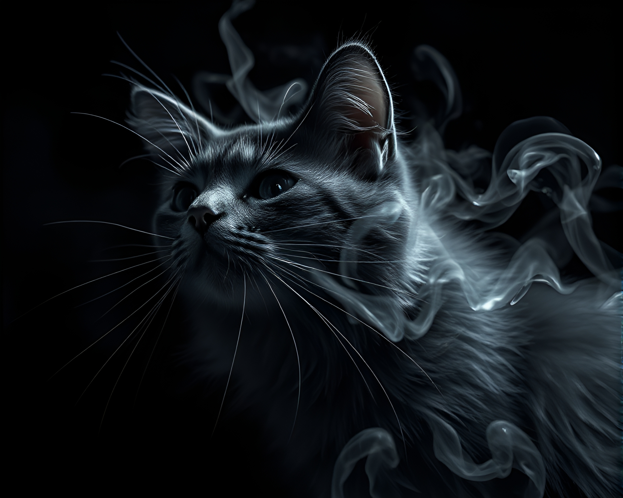 Smoke Rings Surrounding Schrodinger’s Cat in Cybernetic World – free AI stock image