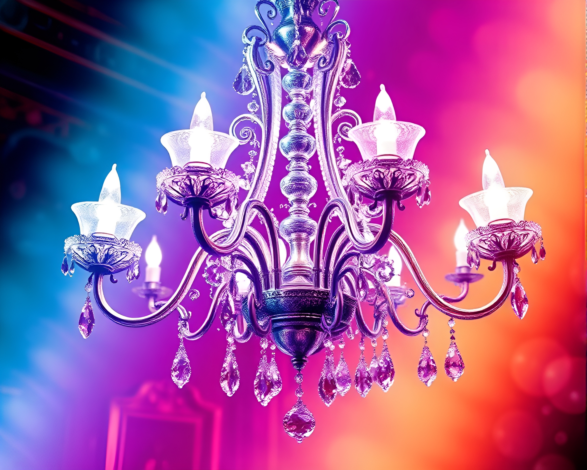 Victorian Neon Dreams: Fractal Chandelier Illumination – free AI stock image