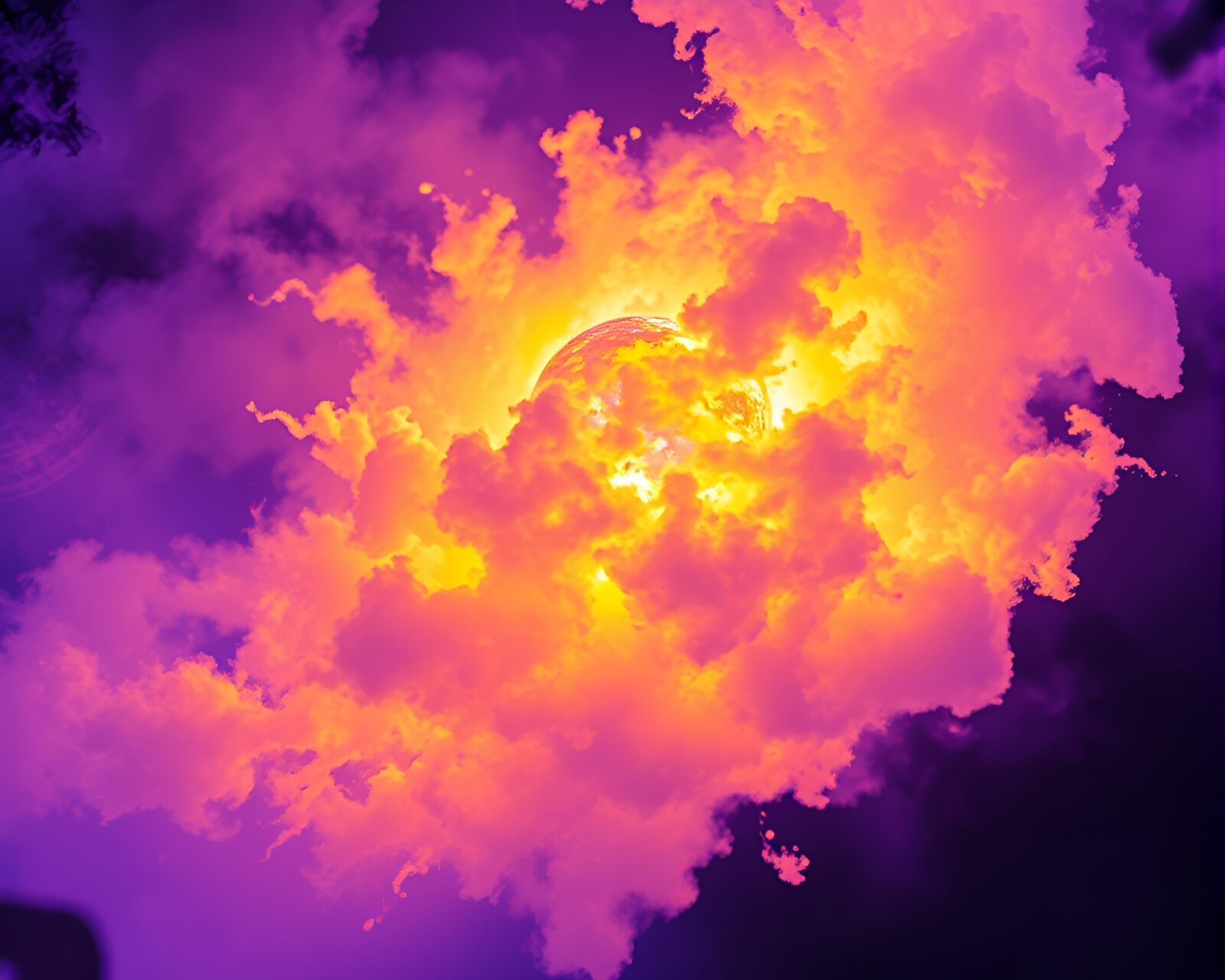 Fantastical dragon egg surrounded by vibrant thermal explosion clouds
