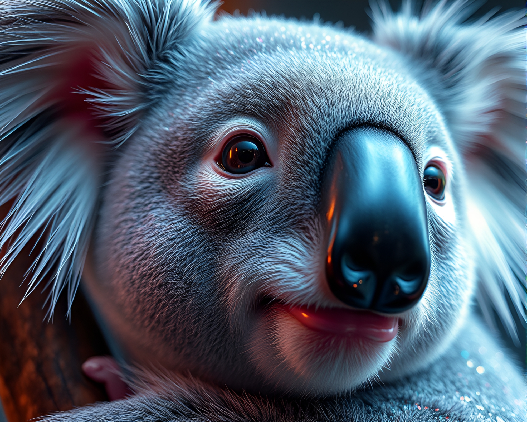 Ethereal Koala Gazing with Iridescent Highlights – free AI stock image