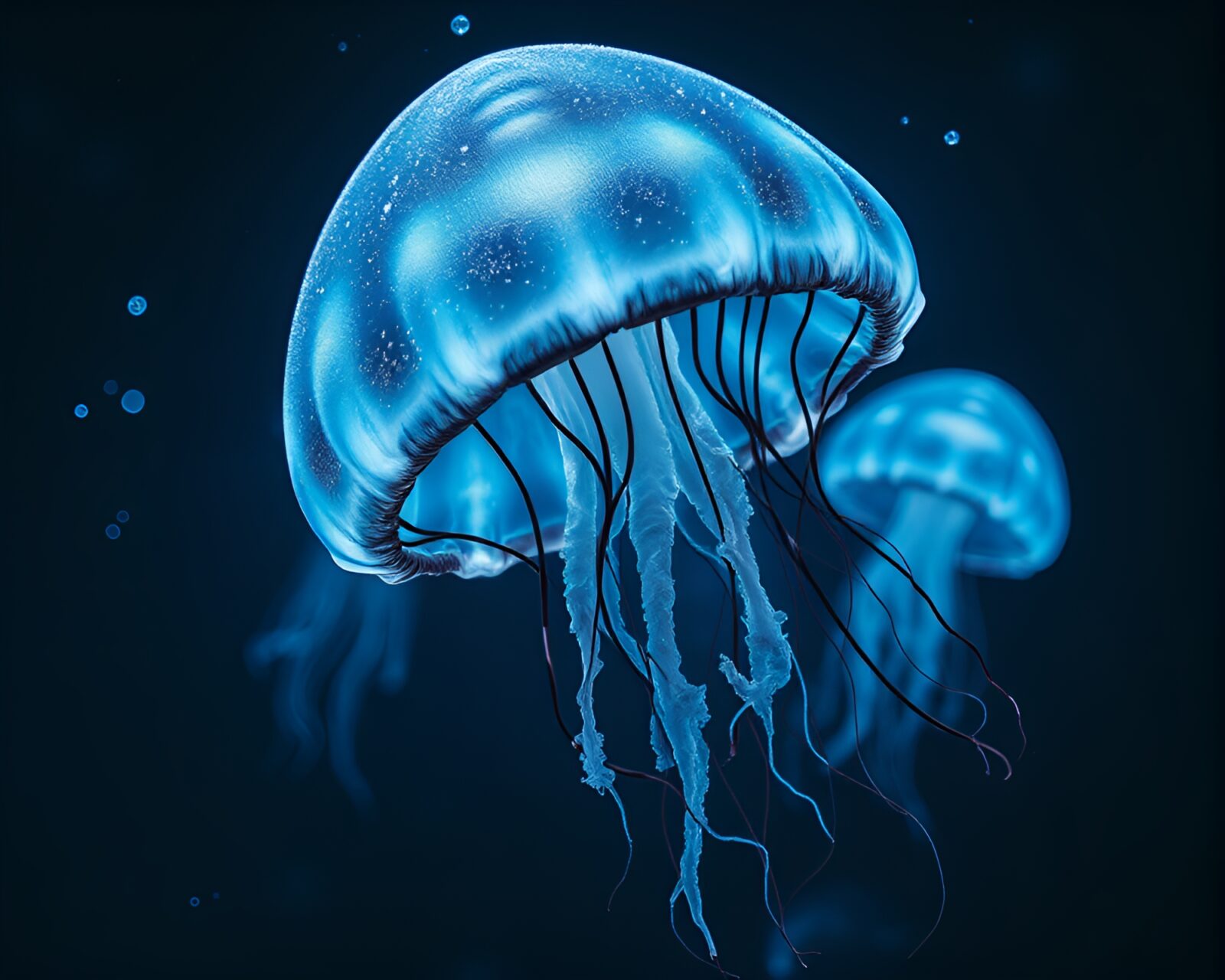 Medium shot of vibrant jellyfish glowing in torchlight