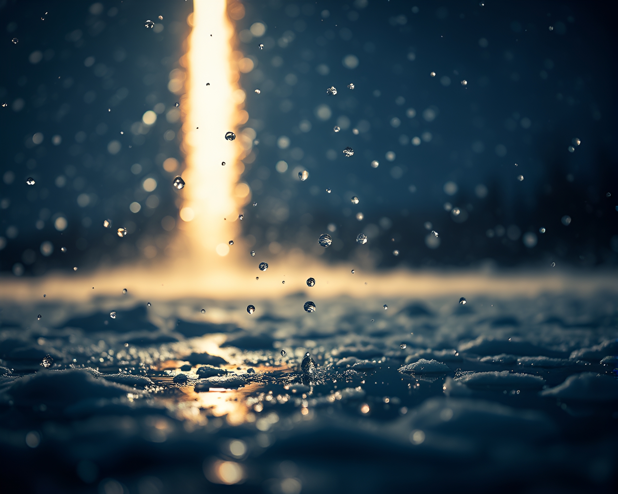 Rocket launching through snow-kissed water droplets – free AI stock image