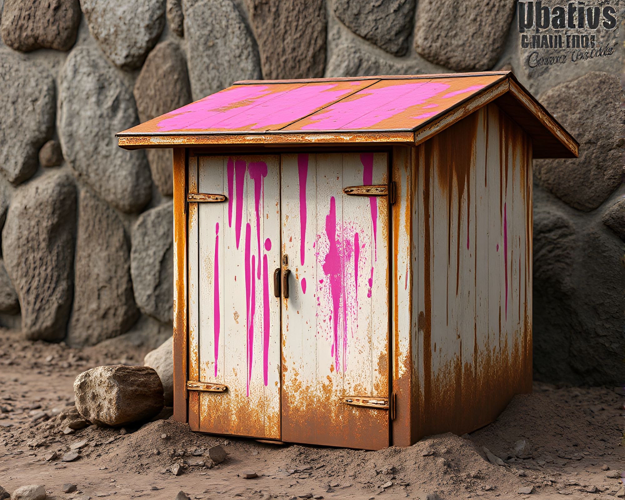 Magenta Punch Mud Hut: CGI Rust Stain Streaks – free AI stock image