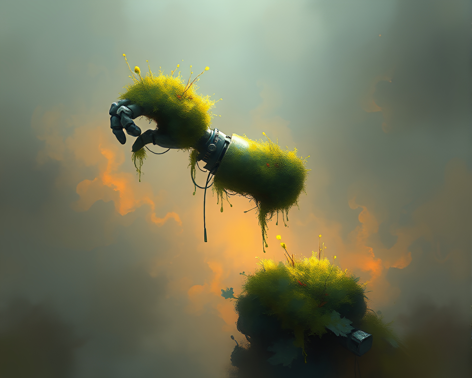 Mossy Robotic Arm Artistic Expression – free AI stock image