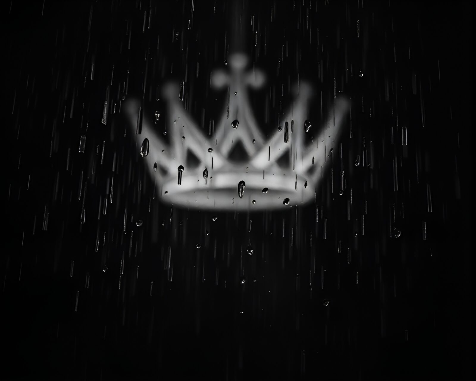 Rain droplets on a mysterious crown in film noir setting