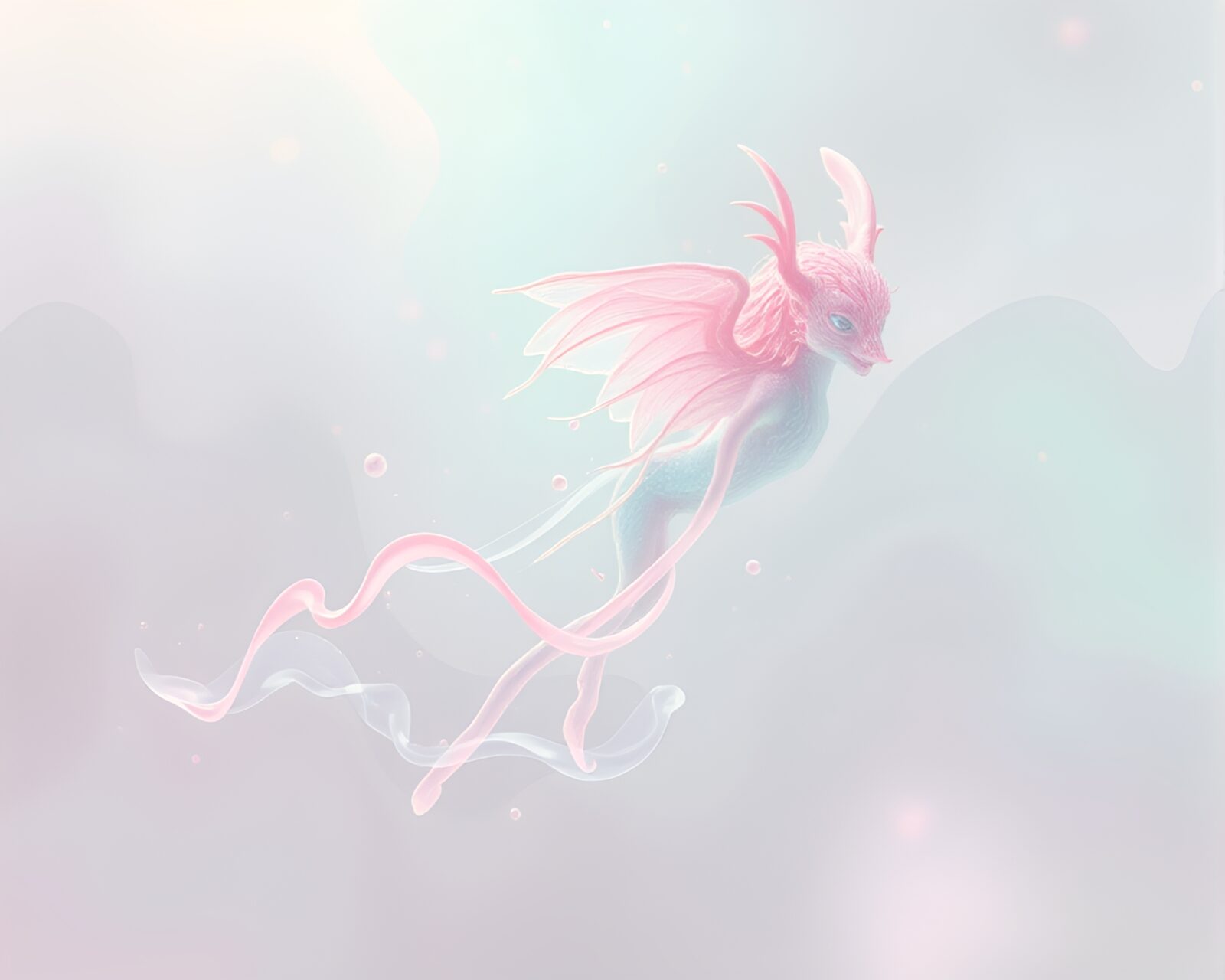 Soft pastel nymph depicted in pixelated fluid artwork.