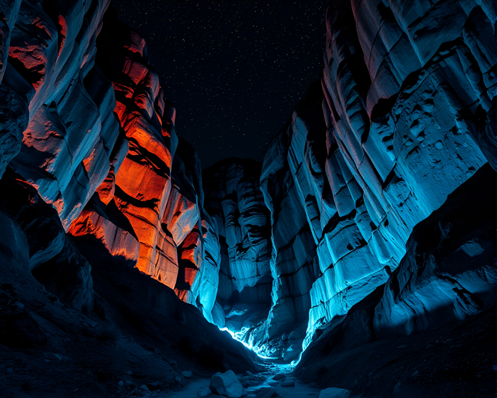 Canyon Depths Mosaic Under Torchlight in X-Ray Style – free AI stock image