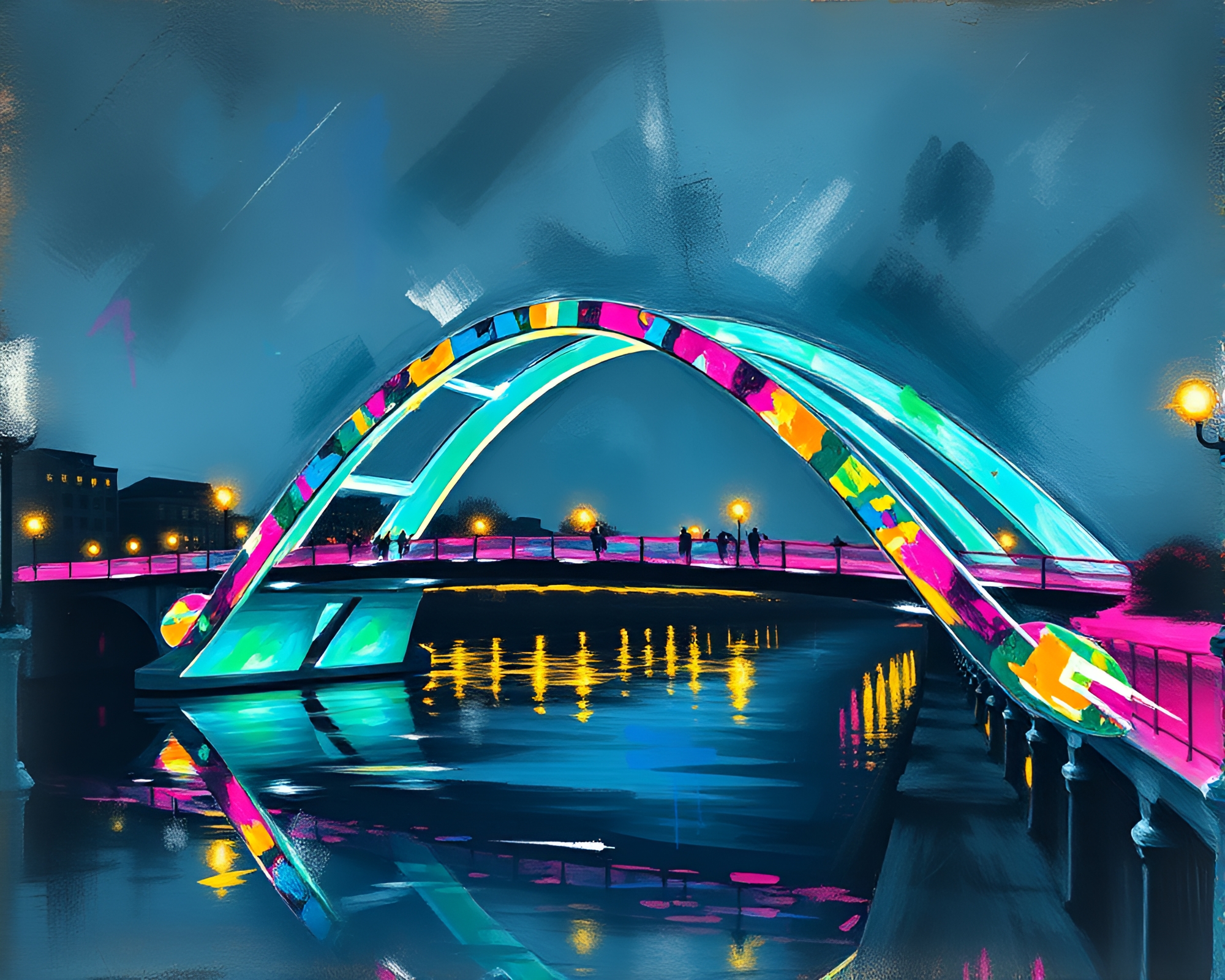 Glass Bridge Fashion Illustration in Fluorescent Charcoal Strokes – free AI stock image