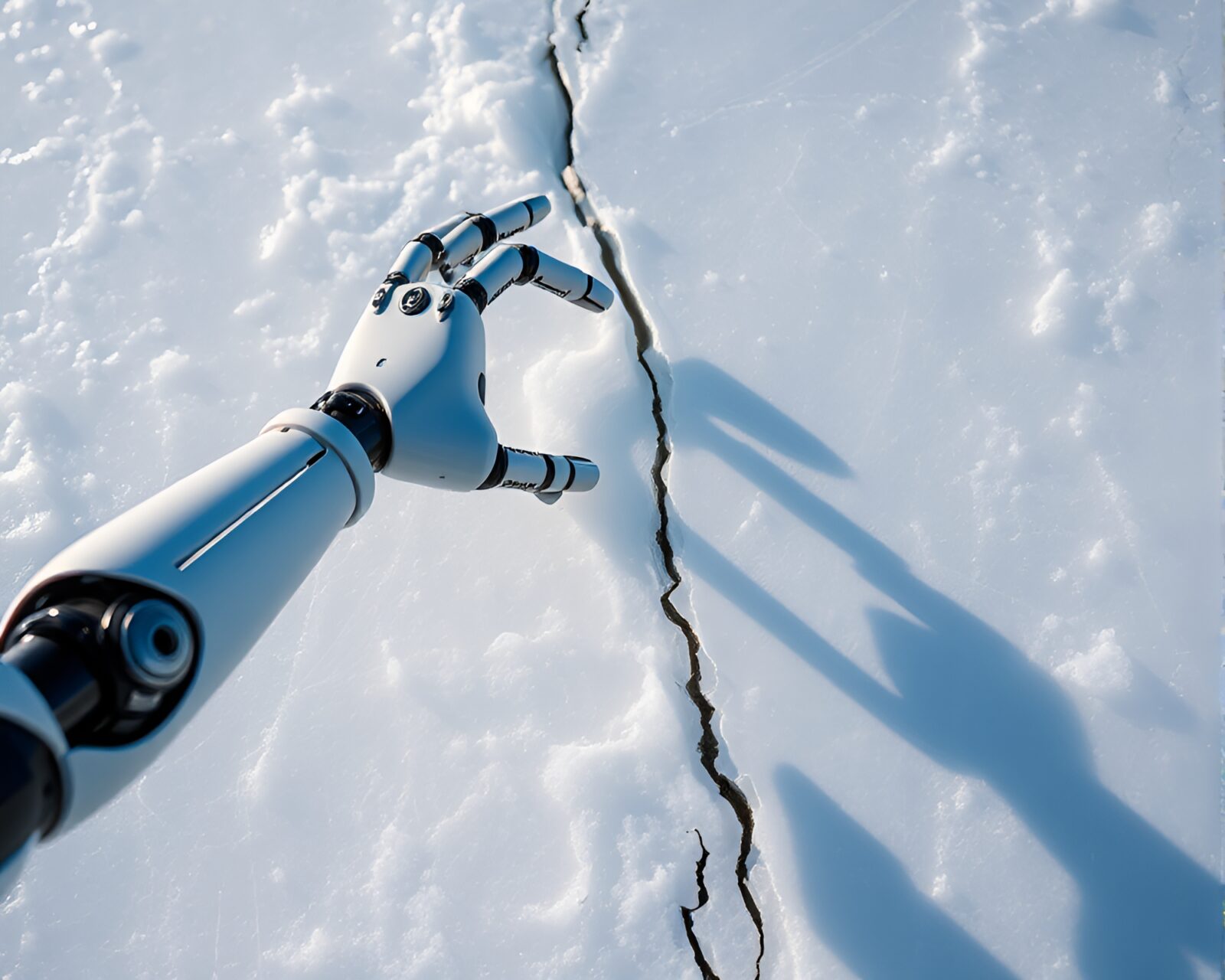 Macro photo of robot arm shadow on ice crack