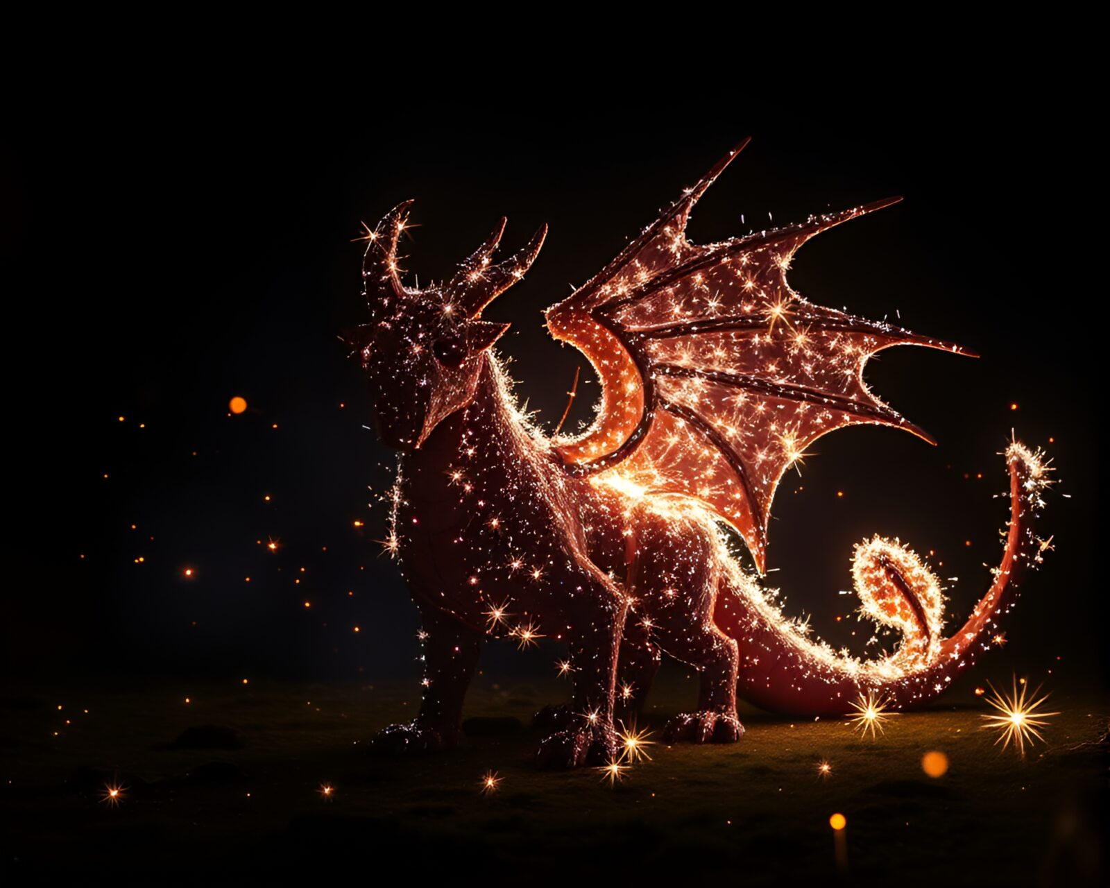 Beautifully lit mythical three-headed dog creature glowing in light