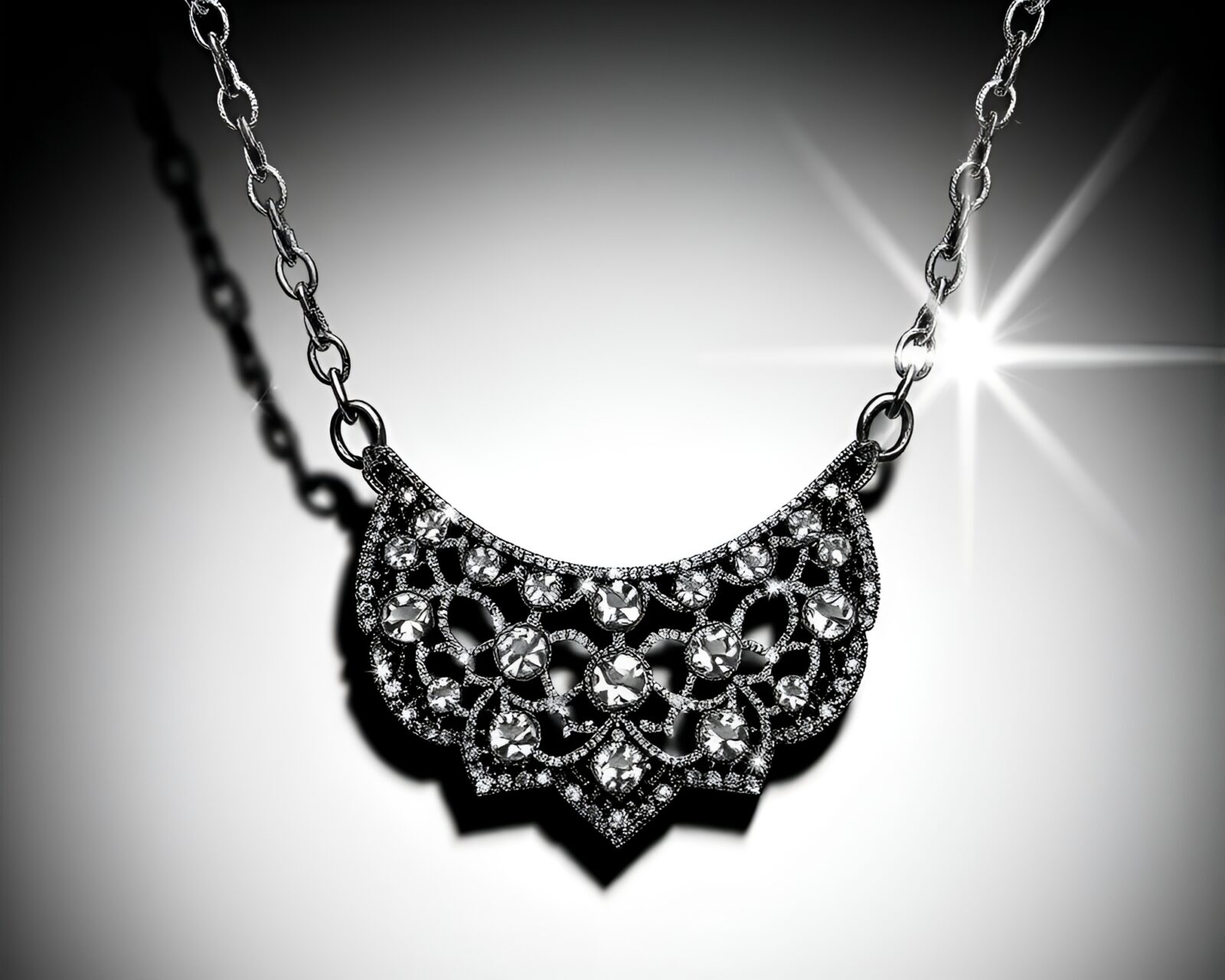 Shimmering metallic necklace in intricate halftone design