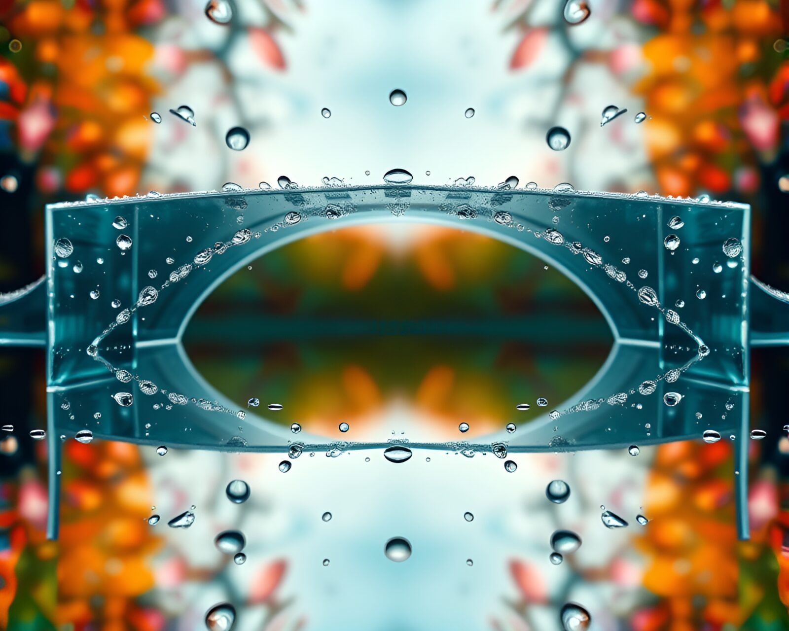 Fantastical flat design image of dew drops on glass bridge