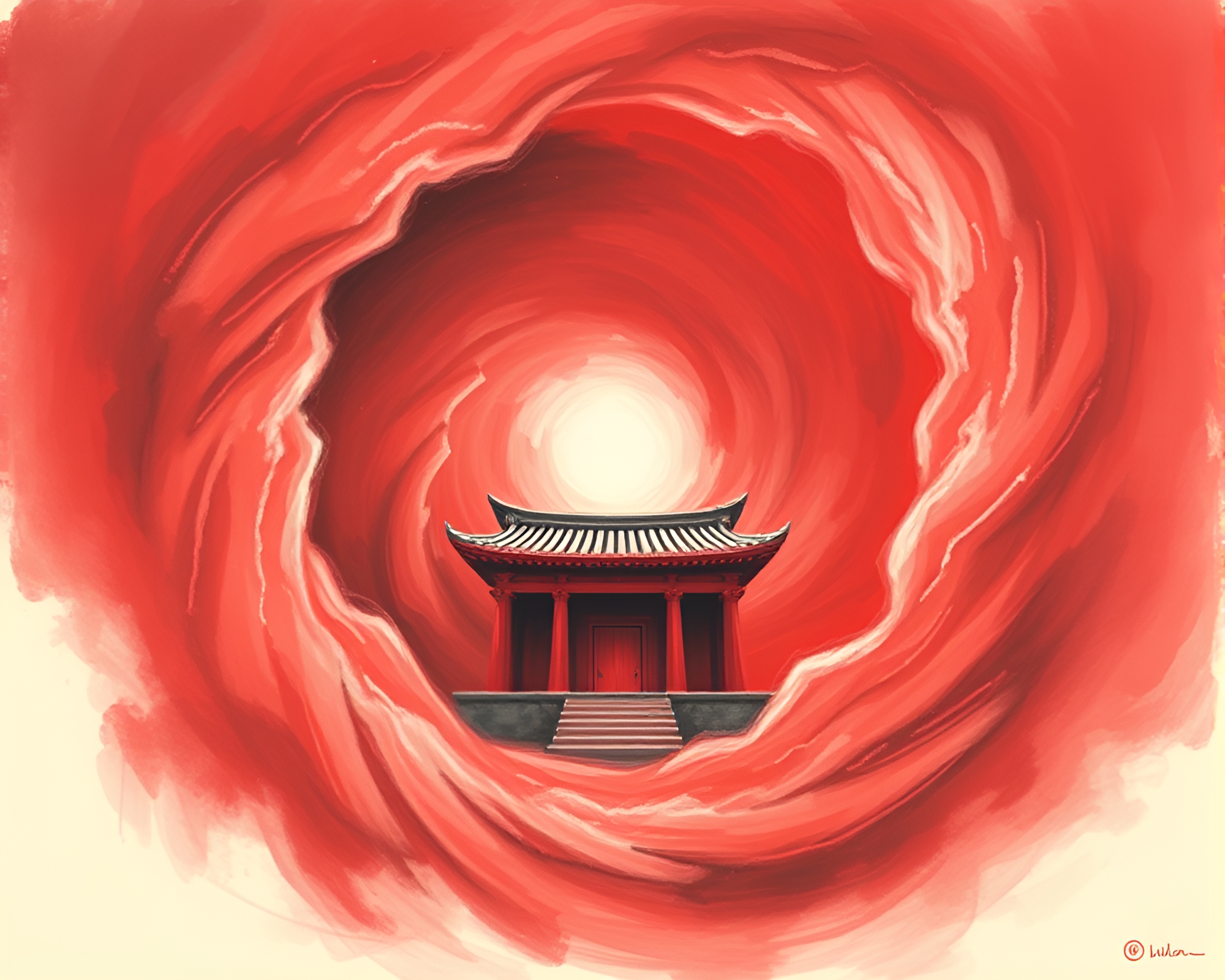 Ruby Red Temple Vortex Illustration – free AI stock image