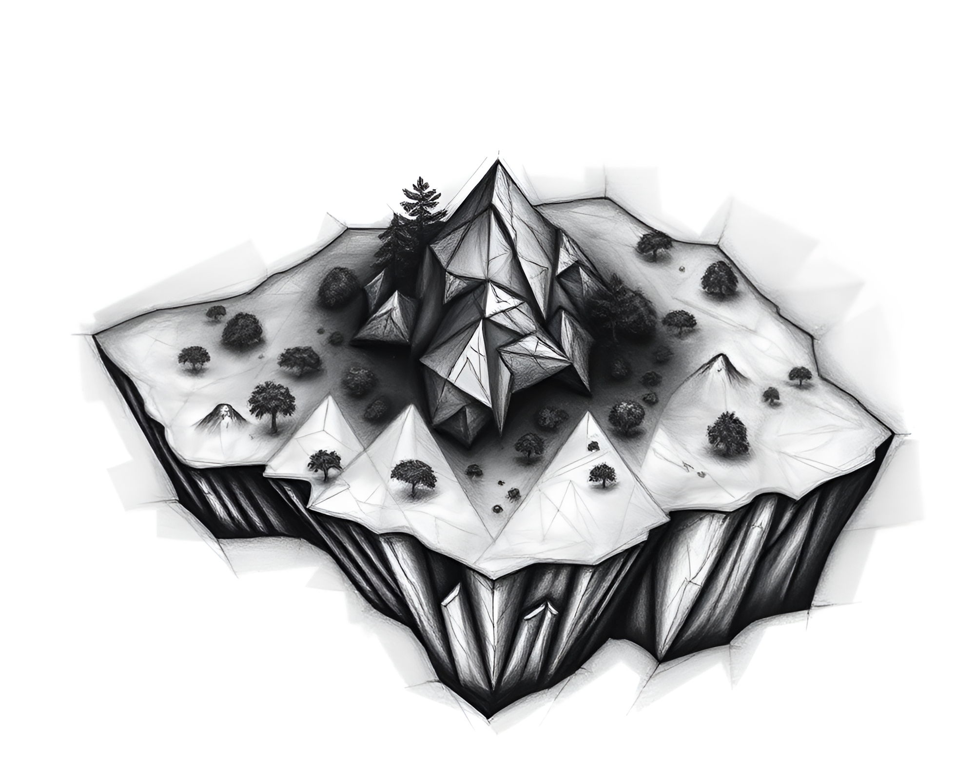 Island Geometric Patterns Charcoal Sketch – free AI stock image