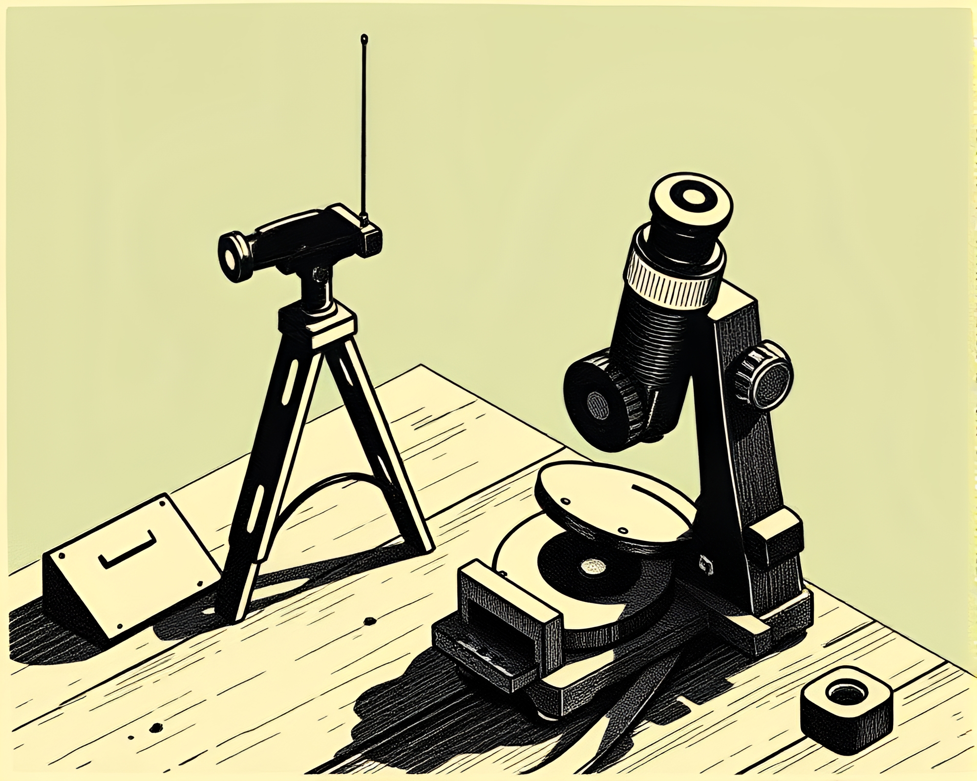 Antique sextant on woodblock print background – free AI stock image
