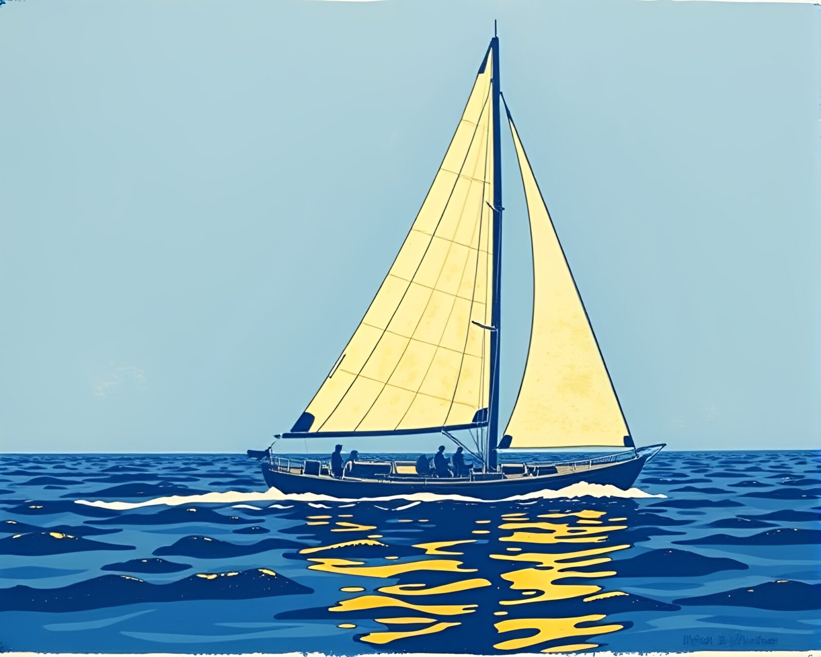 Solar sailboat with gilded highlights on steel-blue background