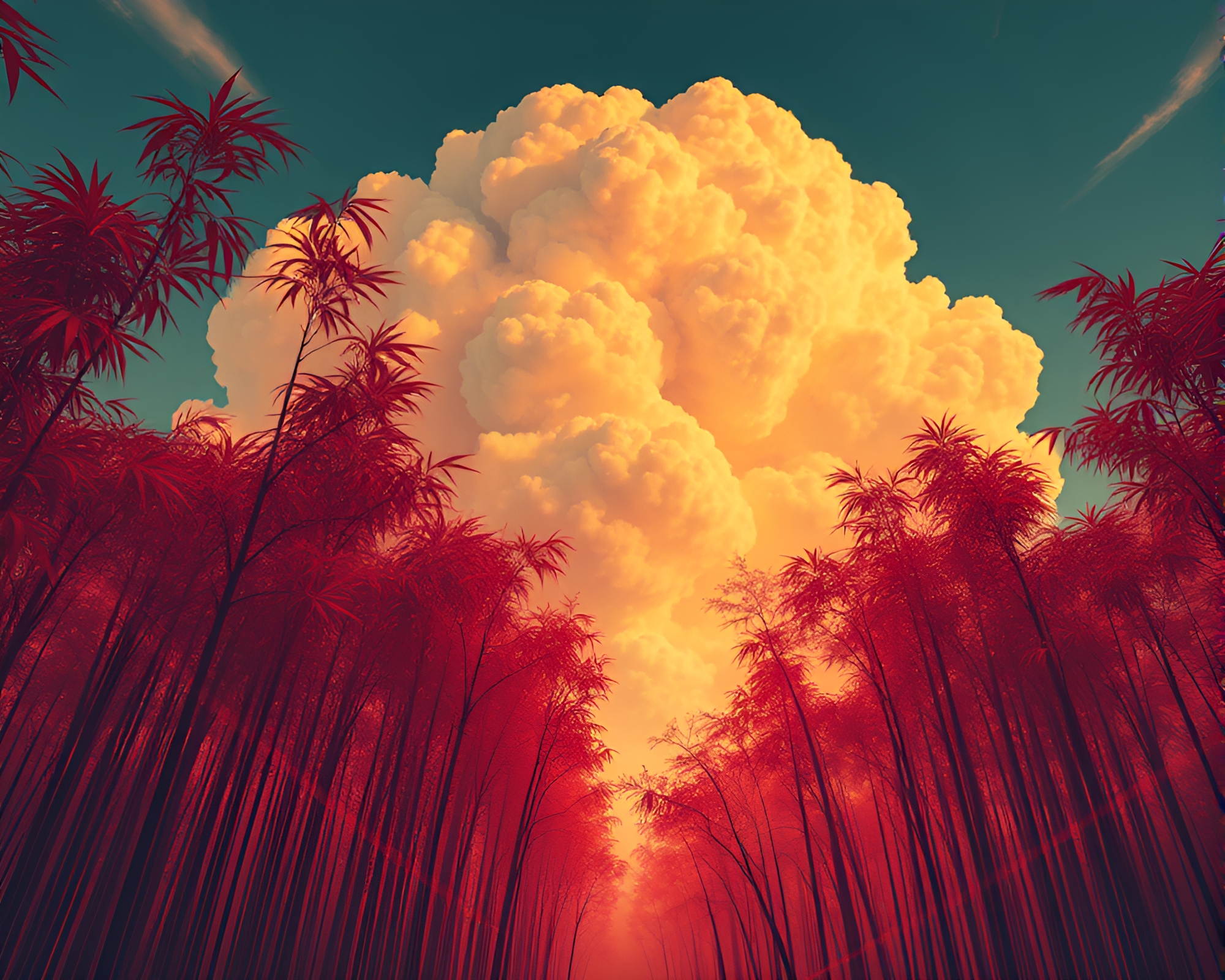 Bamboo Grove Explosion Cloud Dystopia – free AI stock image