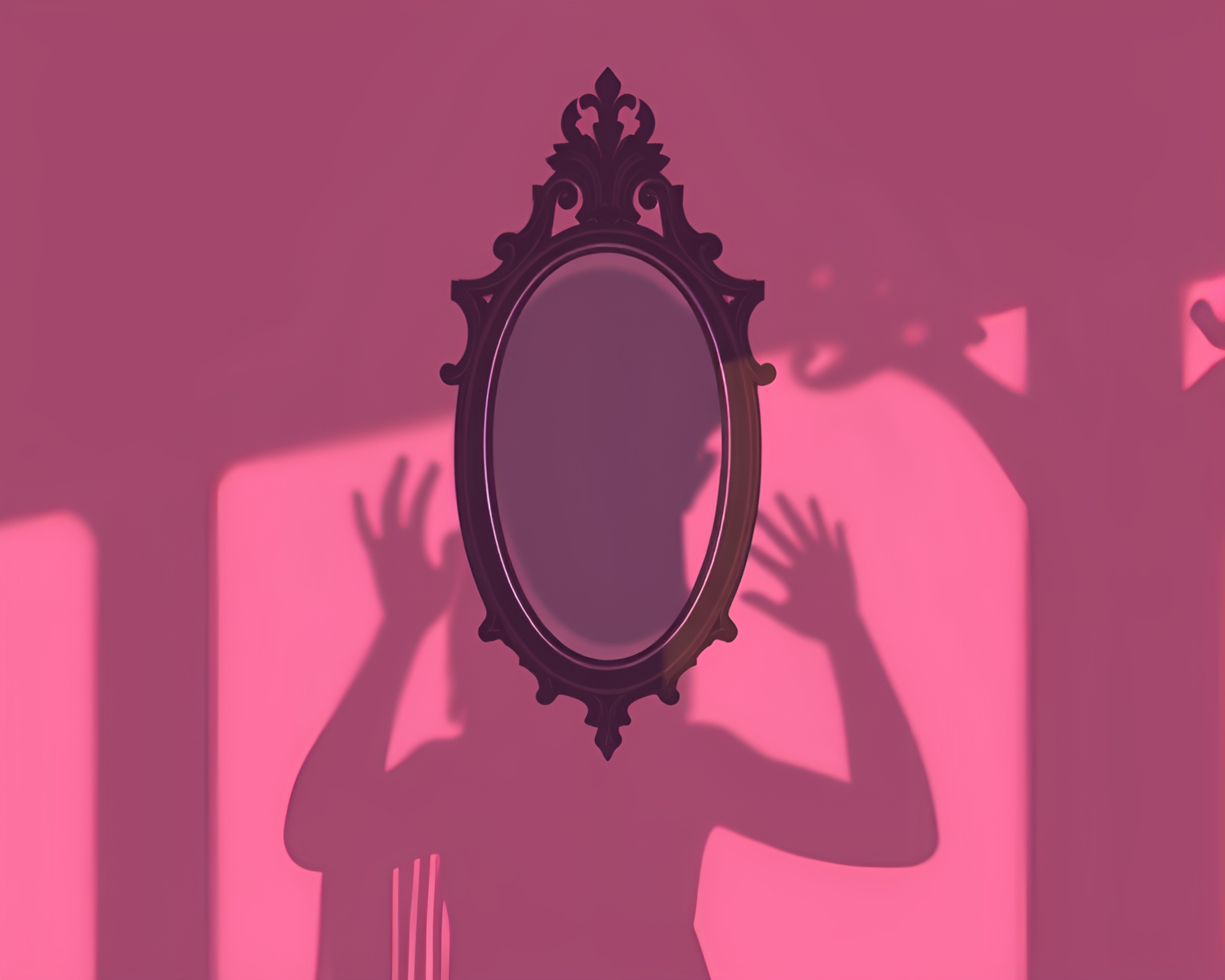 Pixel Art Stencil Shadows in Blush Pink Haunted Mirror – free AI stock image